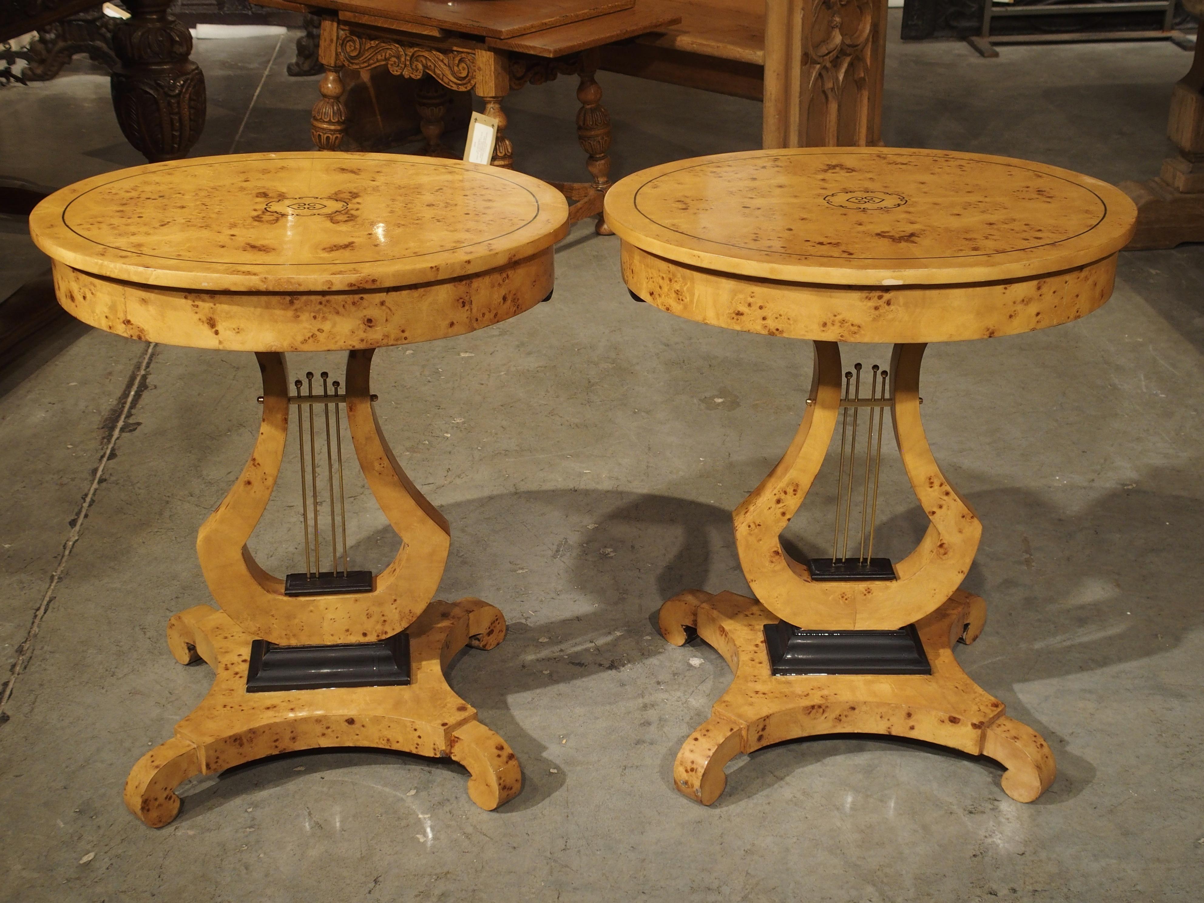 Pair of Elegant Oval French Burlwood Side Tables 9