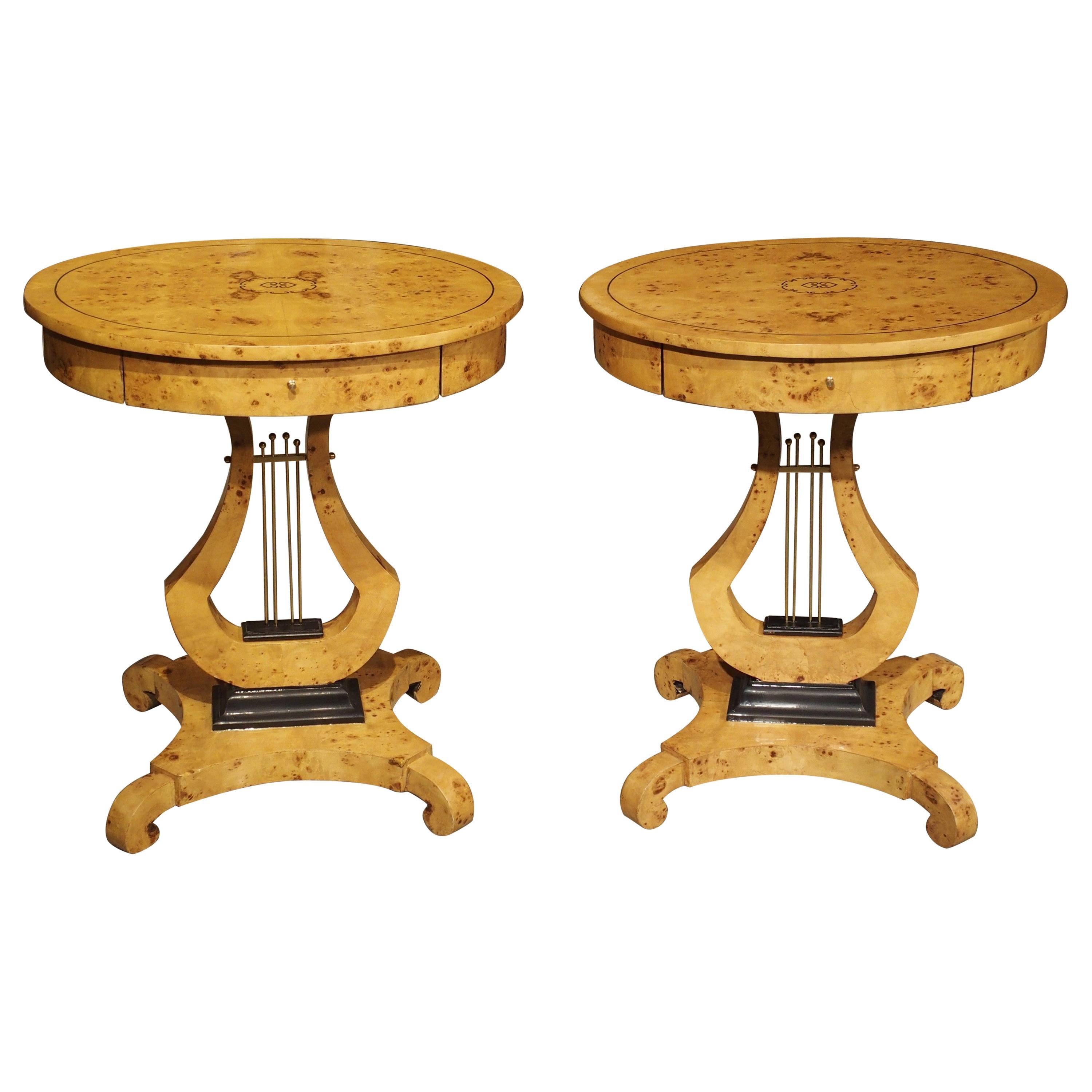 Pair of Elegant Oval French Burlwood Side Tables