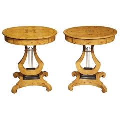 Vintage Pair of Elegant Oval French Burlwood Side Tables