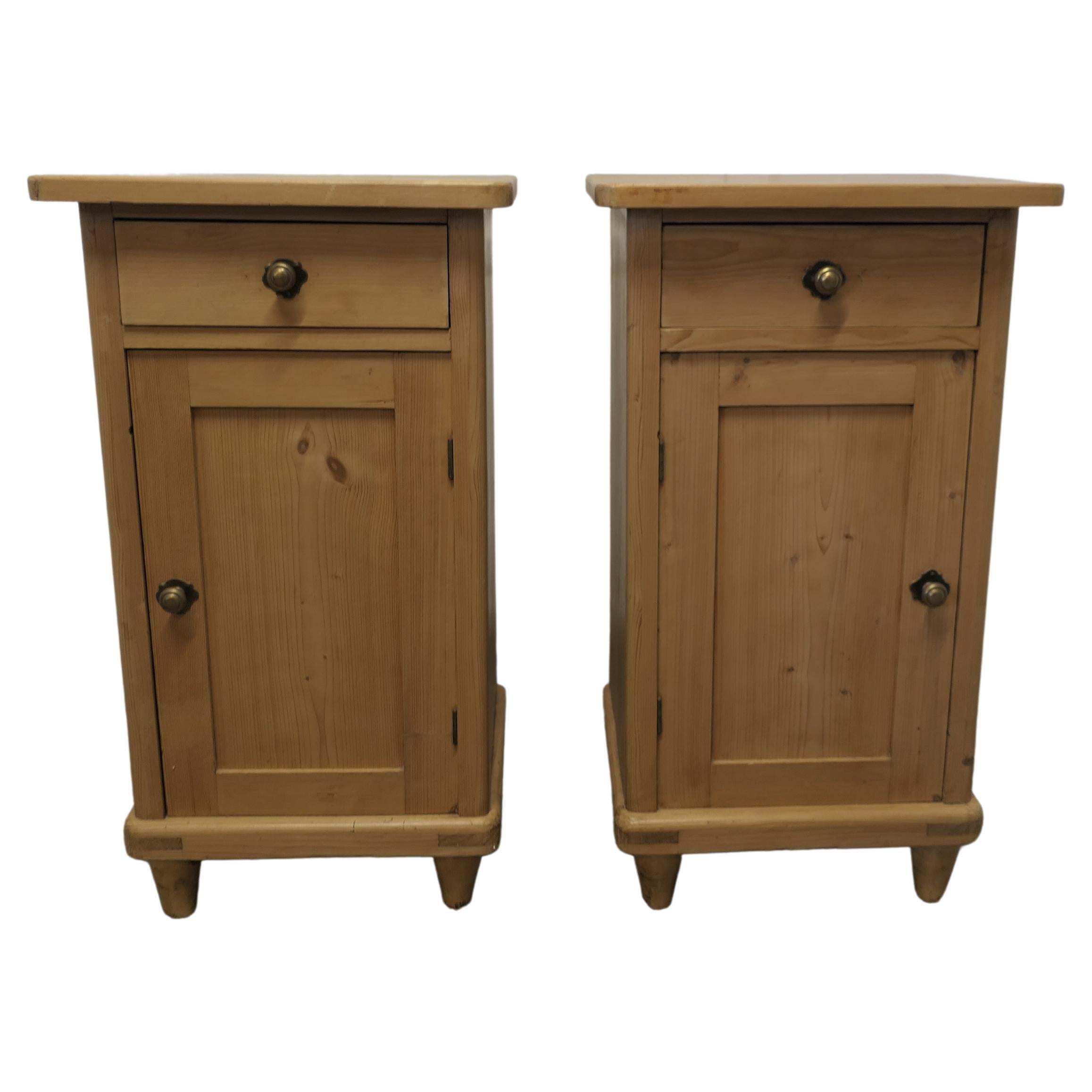 Pair of Elegant Pine Bedside Cupboards with Drawers