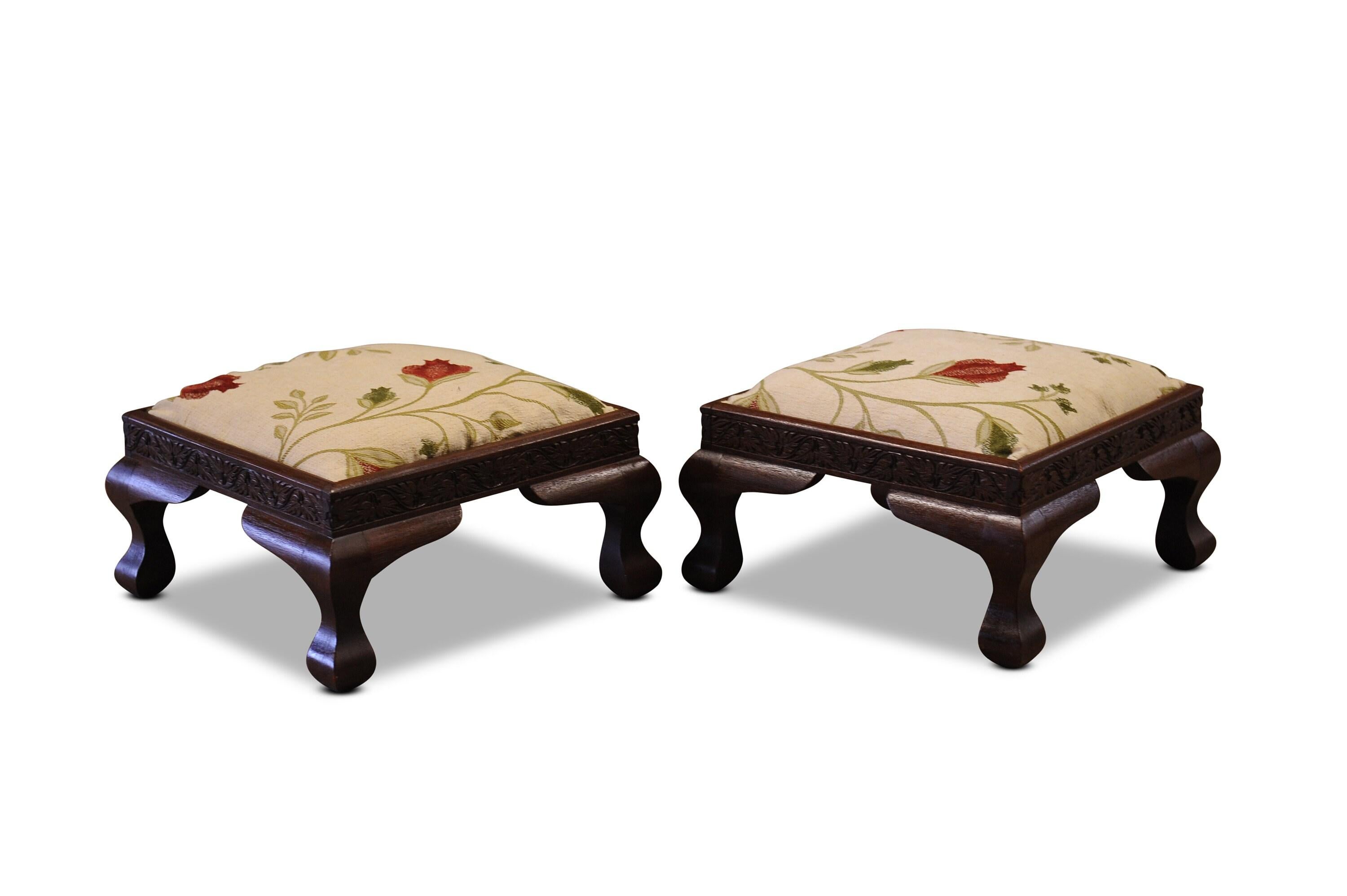 Late Victorian A Pair of Elegant Victorian Floral Embroidered Matching Low Footstools For Sale
