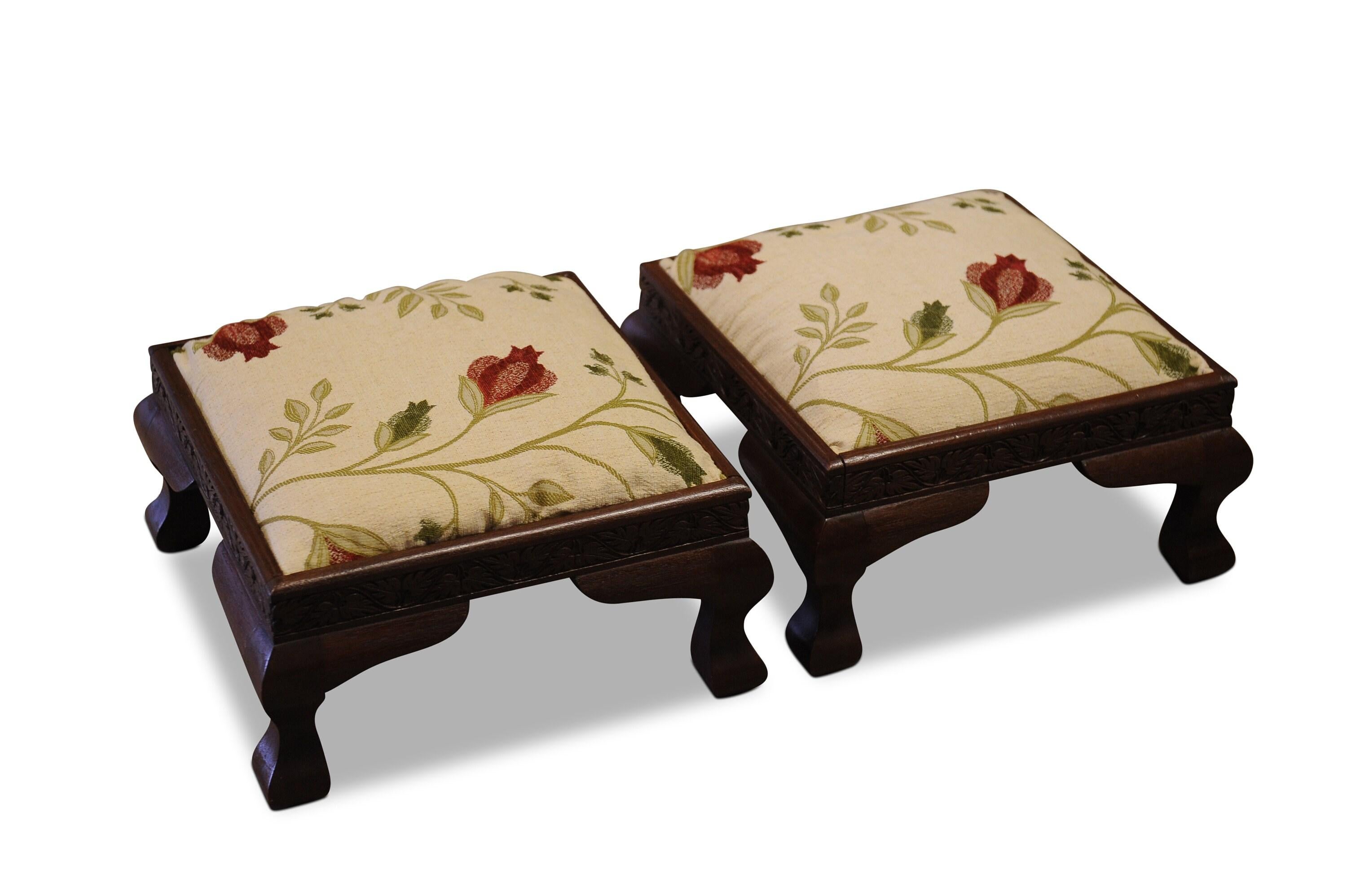 English A Pair of Elegant Victorian Floral Embroidered Matching Low Footstools For Sale