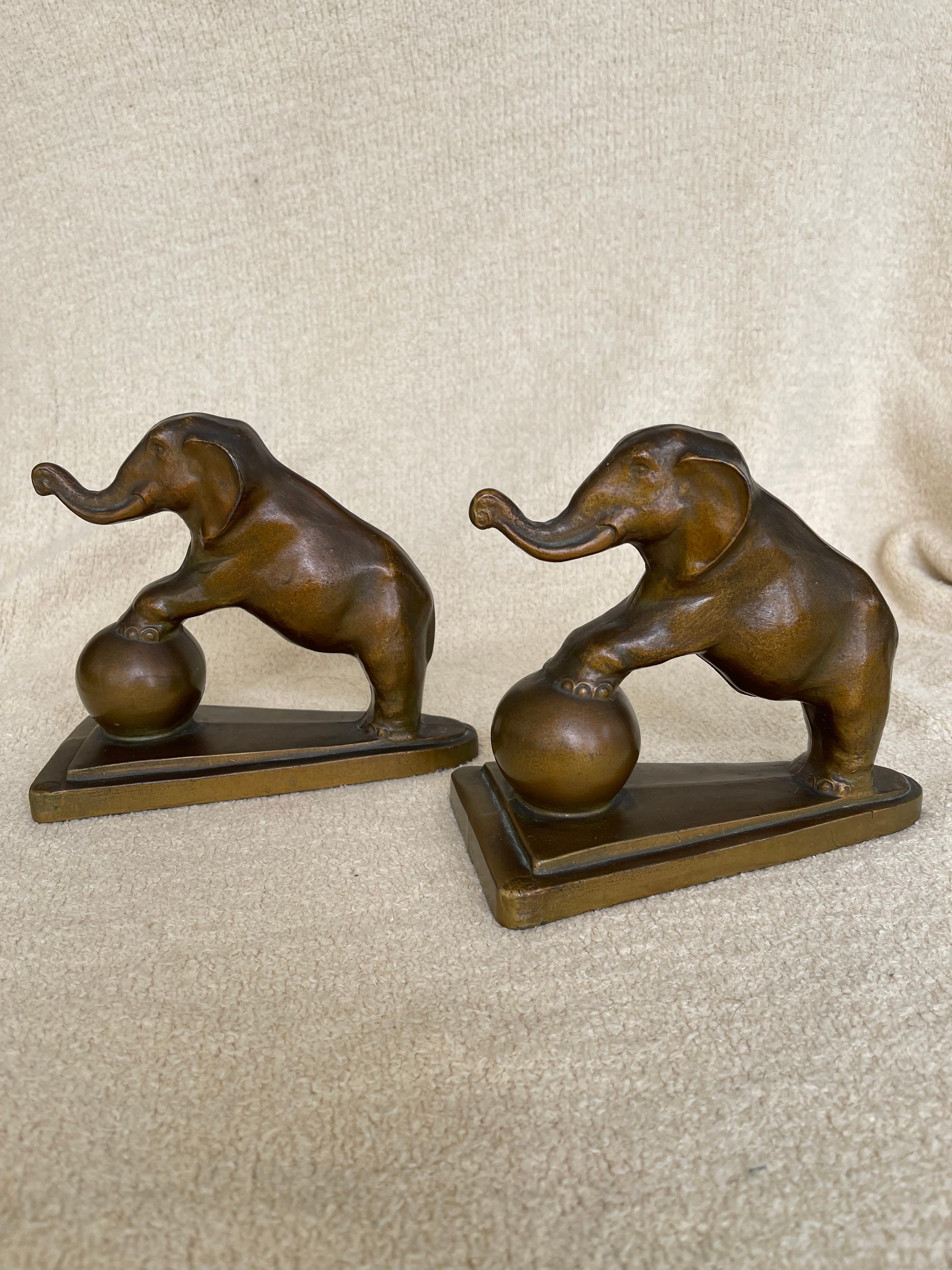 Art Deco A Pair of Elephant Bookends, Signed and Dated 1929 For Sale