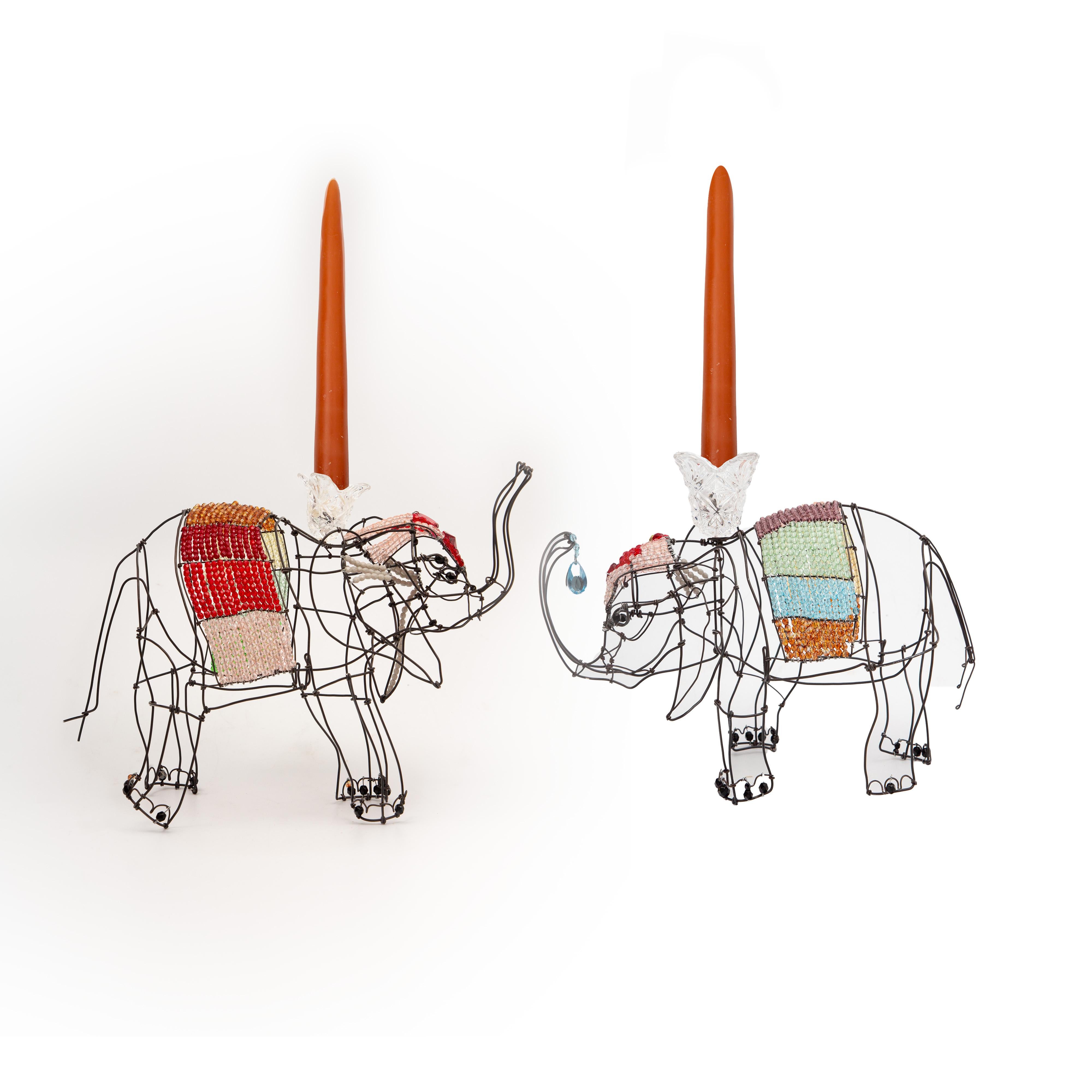 Wire A pair of Elephant Candlesticks by Marie Christophe For Sale