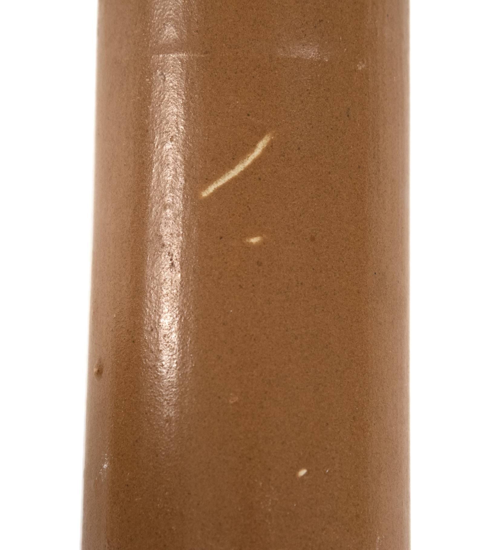 French Pair of Elongated Brown Glazed Stoneware Bottles For Sale