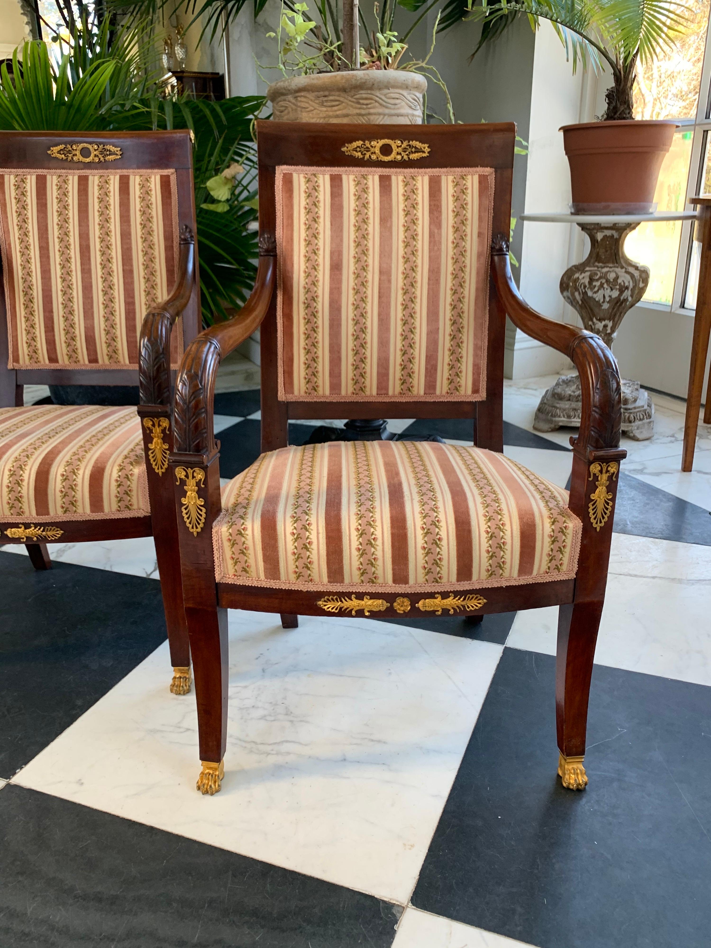 French Pair of Empire Armchairs For Sale