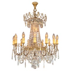 A Pair Of Empire Brass Chandelier Crystal Lustre Ceiling Light Antique Classical