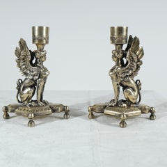 Paire de chandeliers Empire, bronze argenté