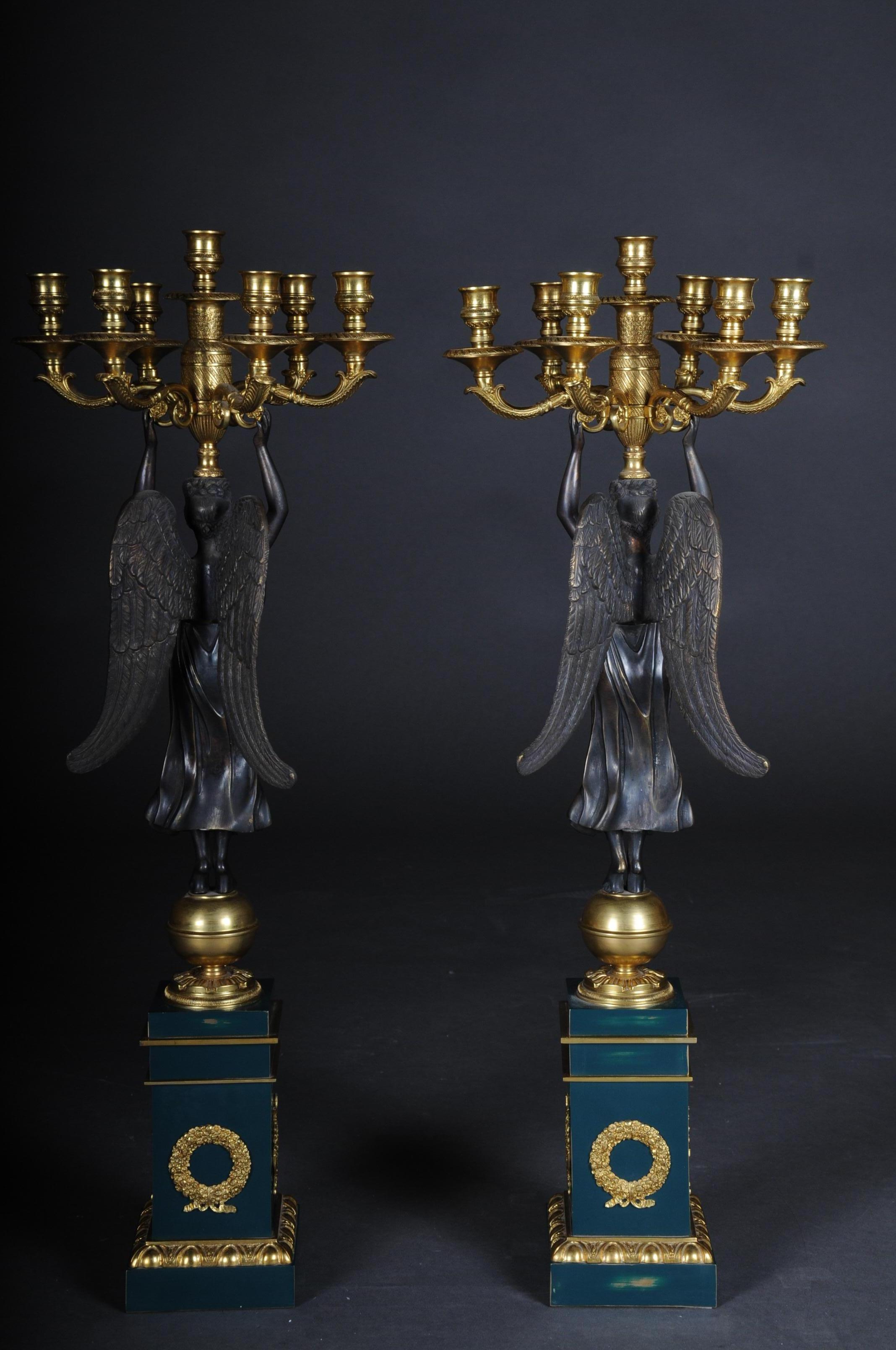 Pair of Empire Ceremonial Bronze Candelabras/Candlesticks after P. P. Thomire For Sale 1