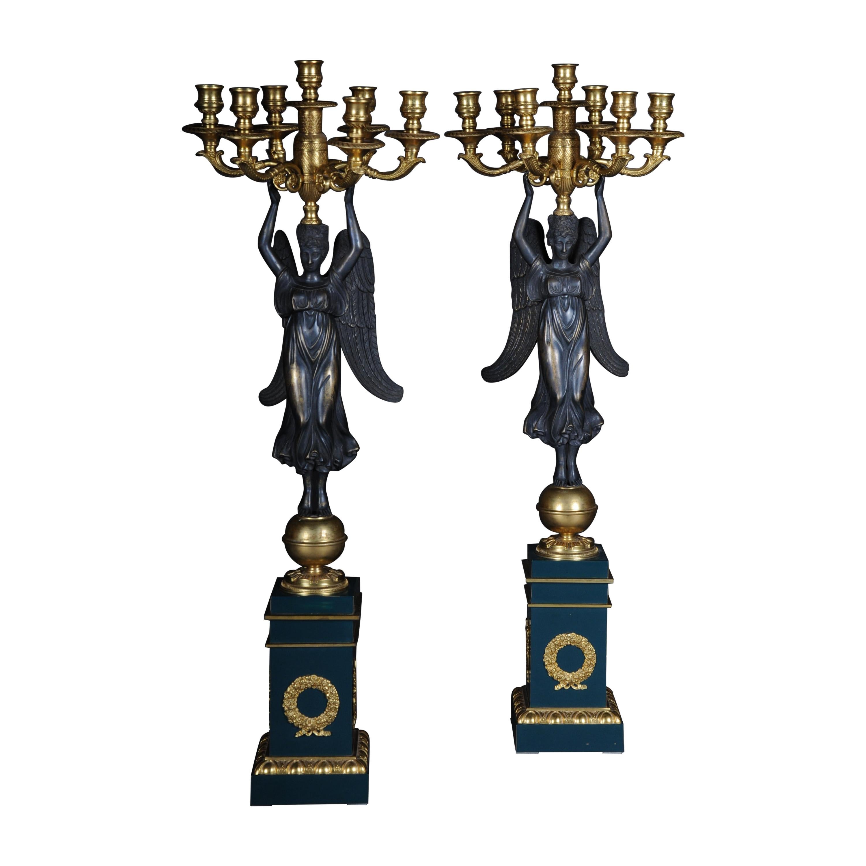 Pair of Empire Ceremonial Bronze Candelabras/Candlesticks after P. P. Thomire For Sale