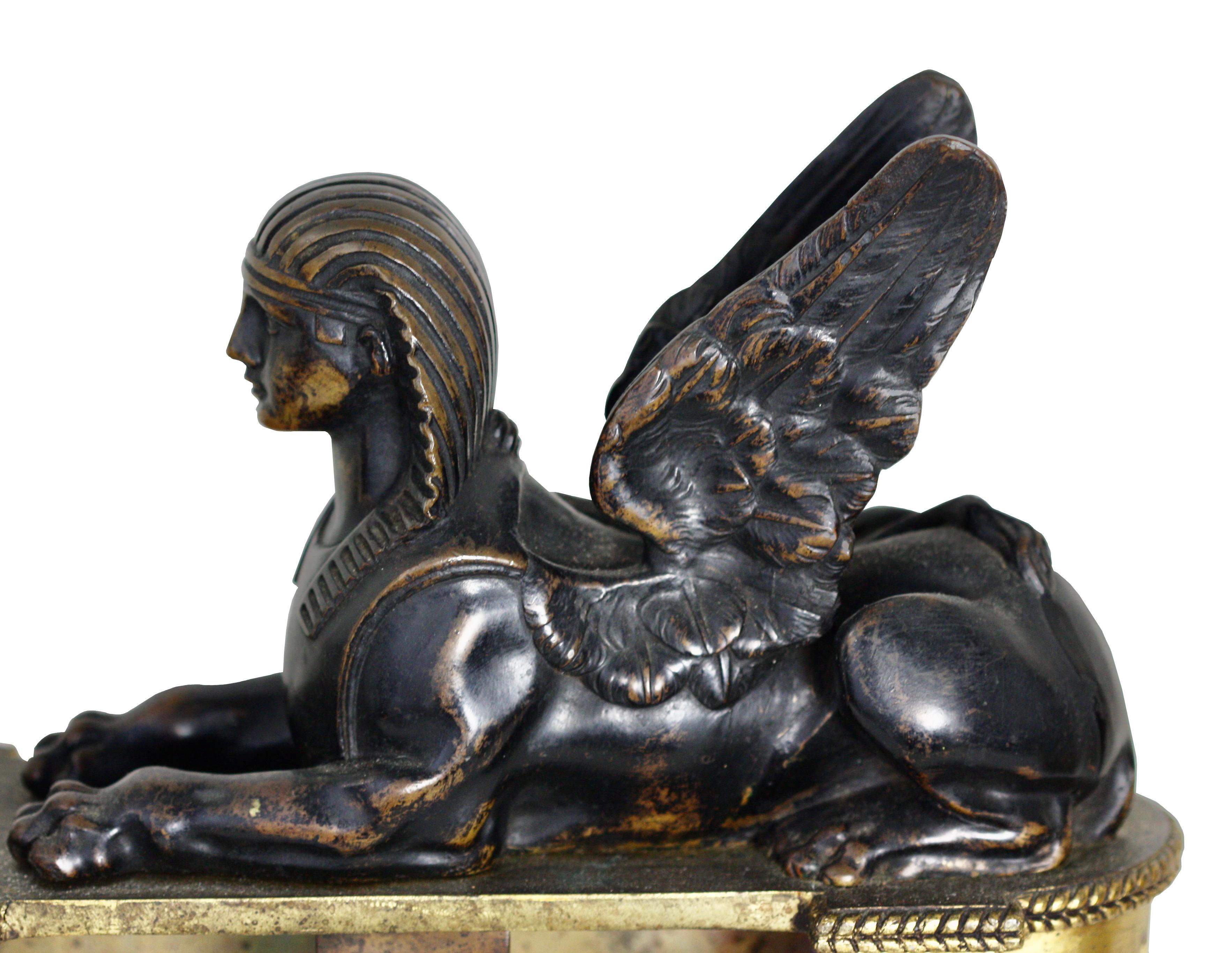 Pair of Empire Gilt and Patinated Bronze Chenets, French, 18th Century For Sale 4