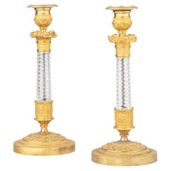 Pair of Empire Gilt-Bronze and Cut-Glass Candlesticks, Ca.1825