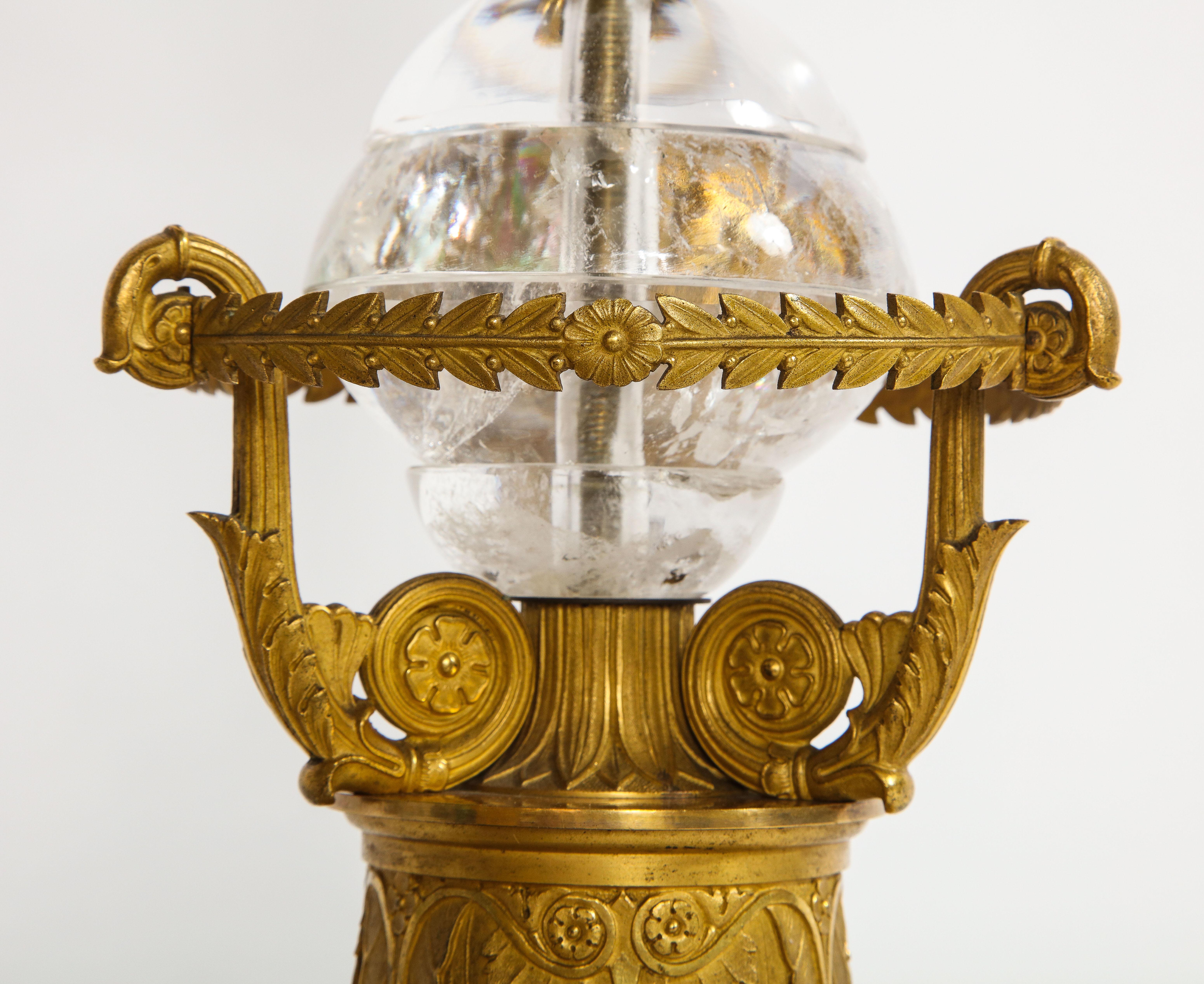 Pair of Empire Gilt Bronze and Rock Crystal Table Lamps by Thomire à Paris For Sale 5