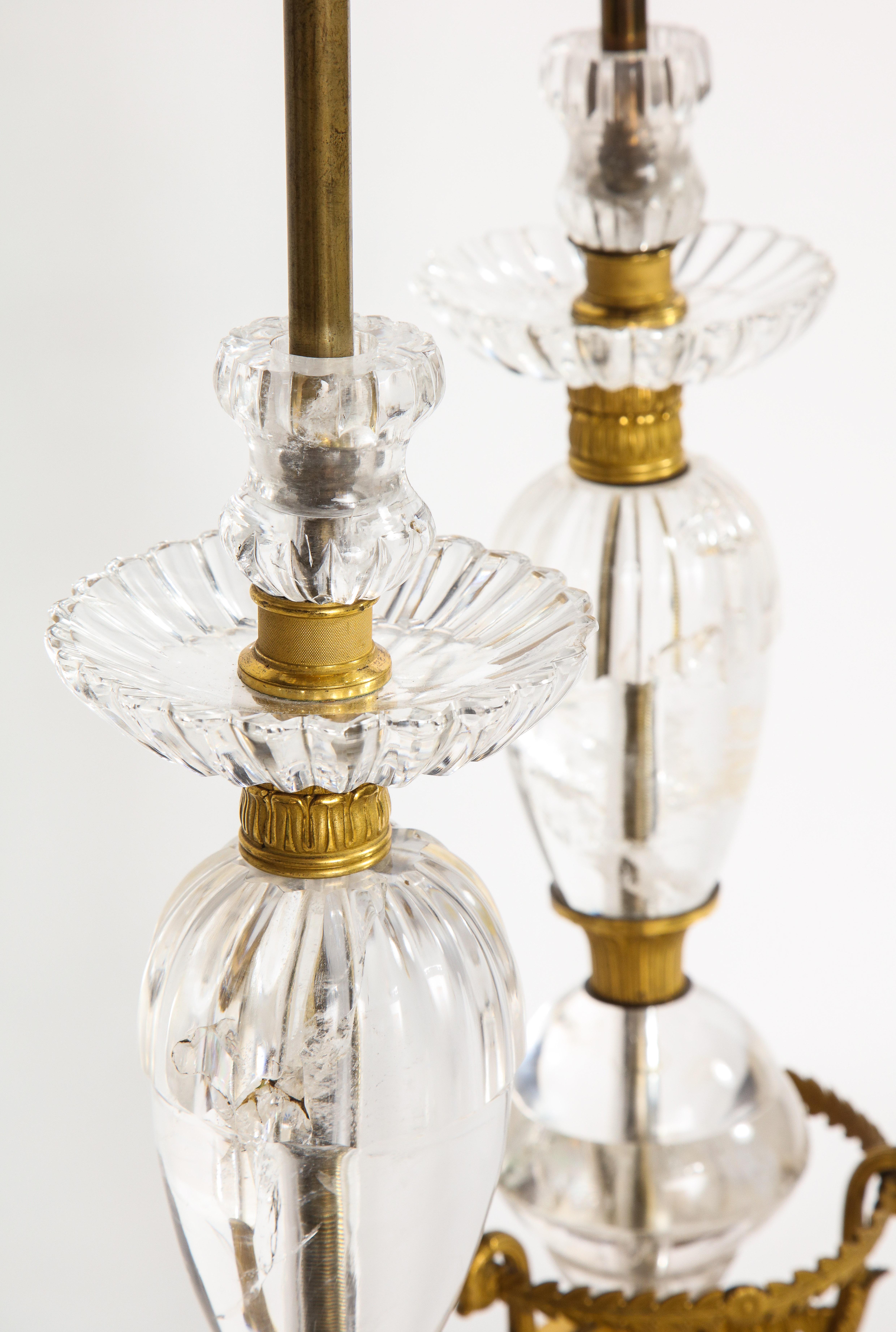 Pair of Empire Gilt Bronze and Rock Crystal Table Lamps by Thomire à Paris In Good Condition For Sale In New York, NY