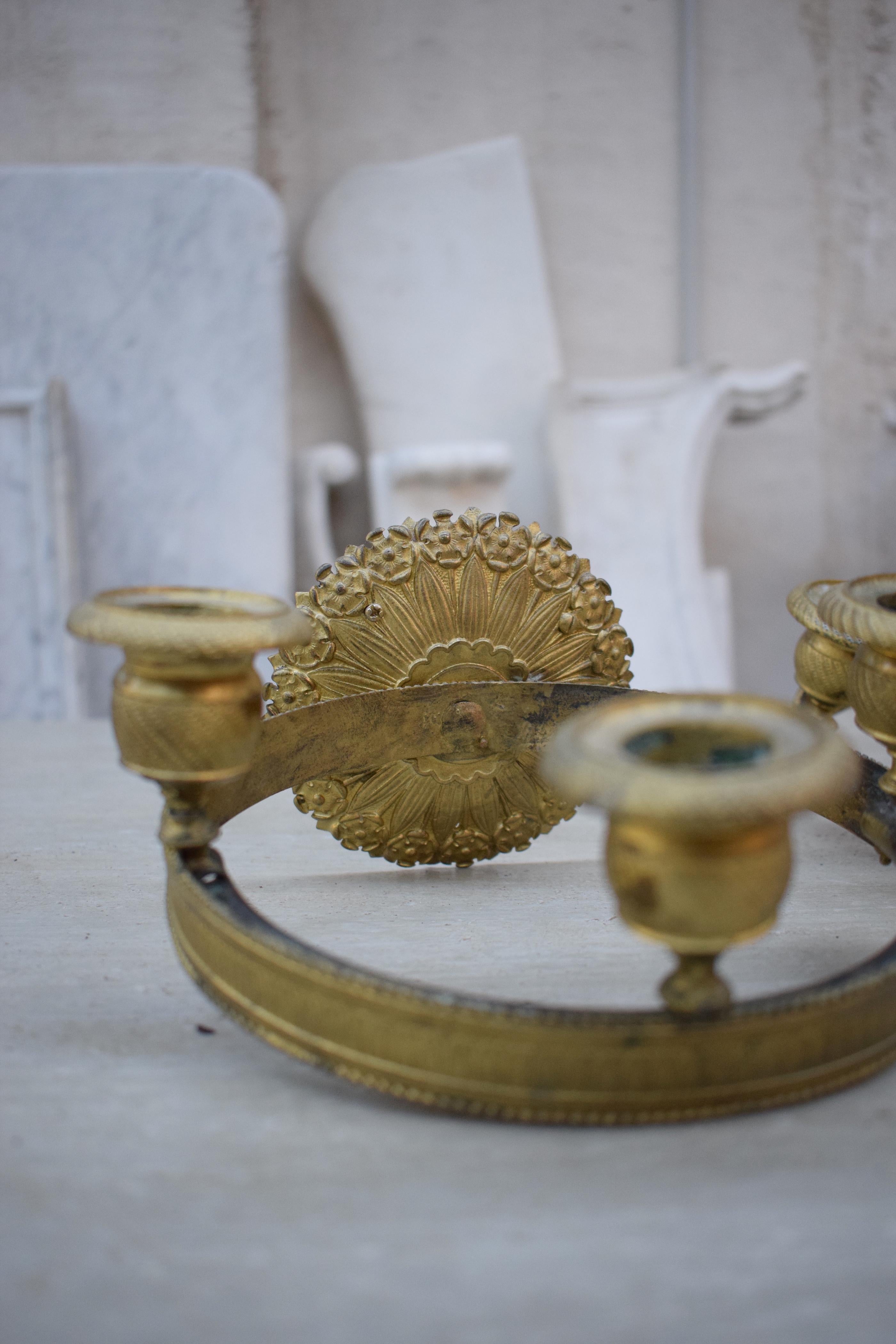 Pair of Empire Gilt-Bronze Wall Sconces with Bronzed Floral Backs 1