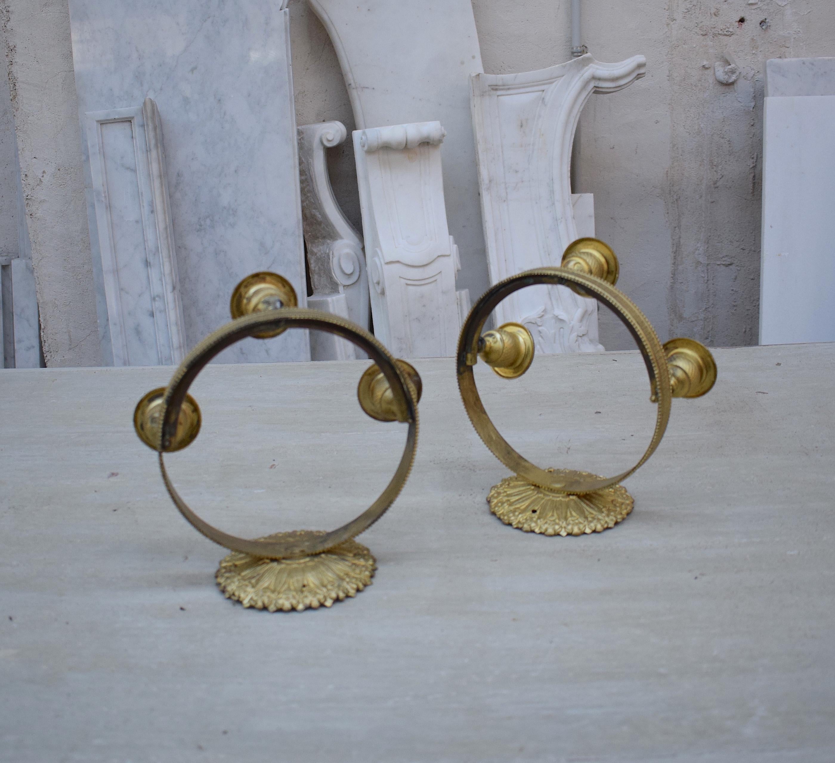 Pair of Empire Gilt-Bronze Wall Sconces with Bronzed Floral Backs 4