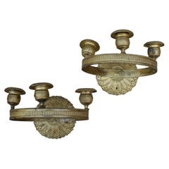 Pair of Empire Gilt-Bronze Wall Sconces with Bronzed Floral Backs