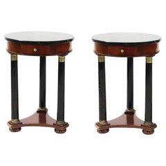 Vintage A Pair of Empire Marble Gueridon Side Tables Raised On Ebonized Column Supports
