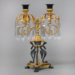 Pair of Empire Revival Twin-Light Lustre Candelabra
