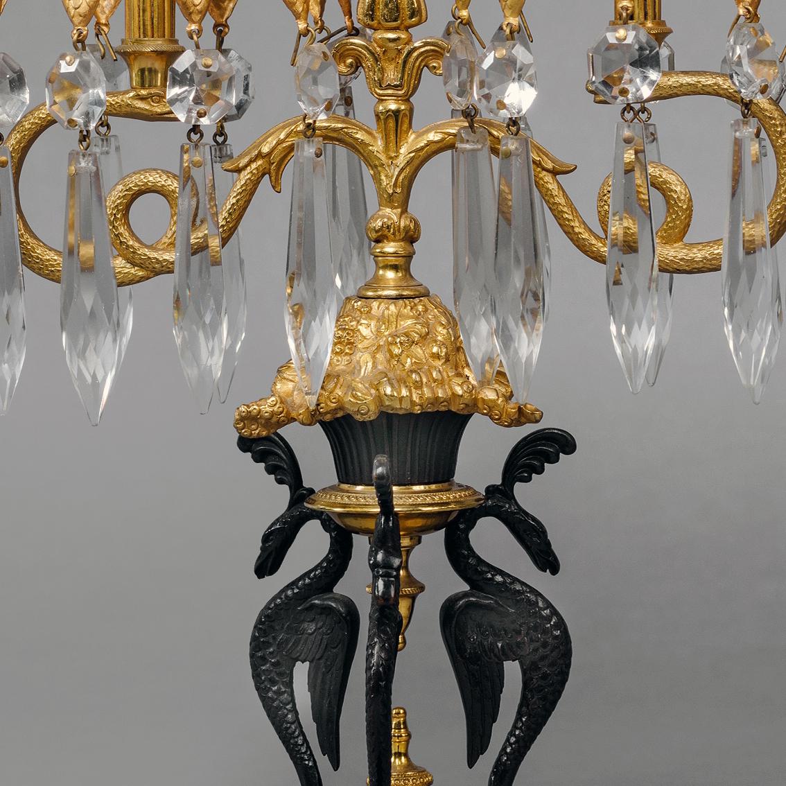 French Pair of Empire Revival Twin-Light Lustre Candelabra For Sale