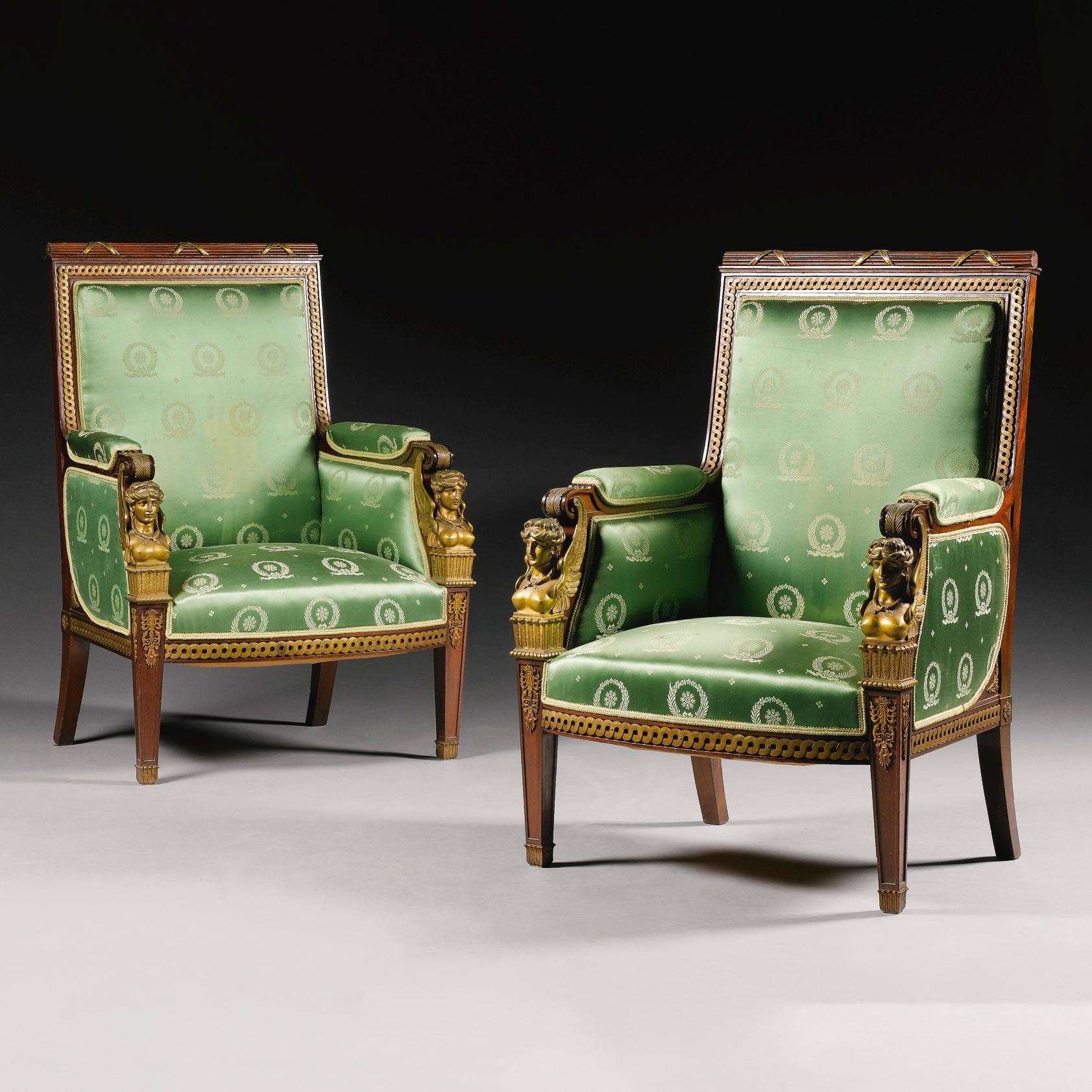 A  Pair of Empire Style Bergères in the Manner of Jacob-Desmalter In Good Condition For Sale In Brighton, West Sussex