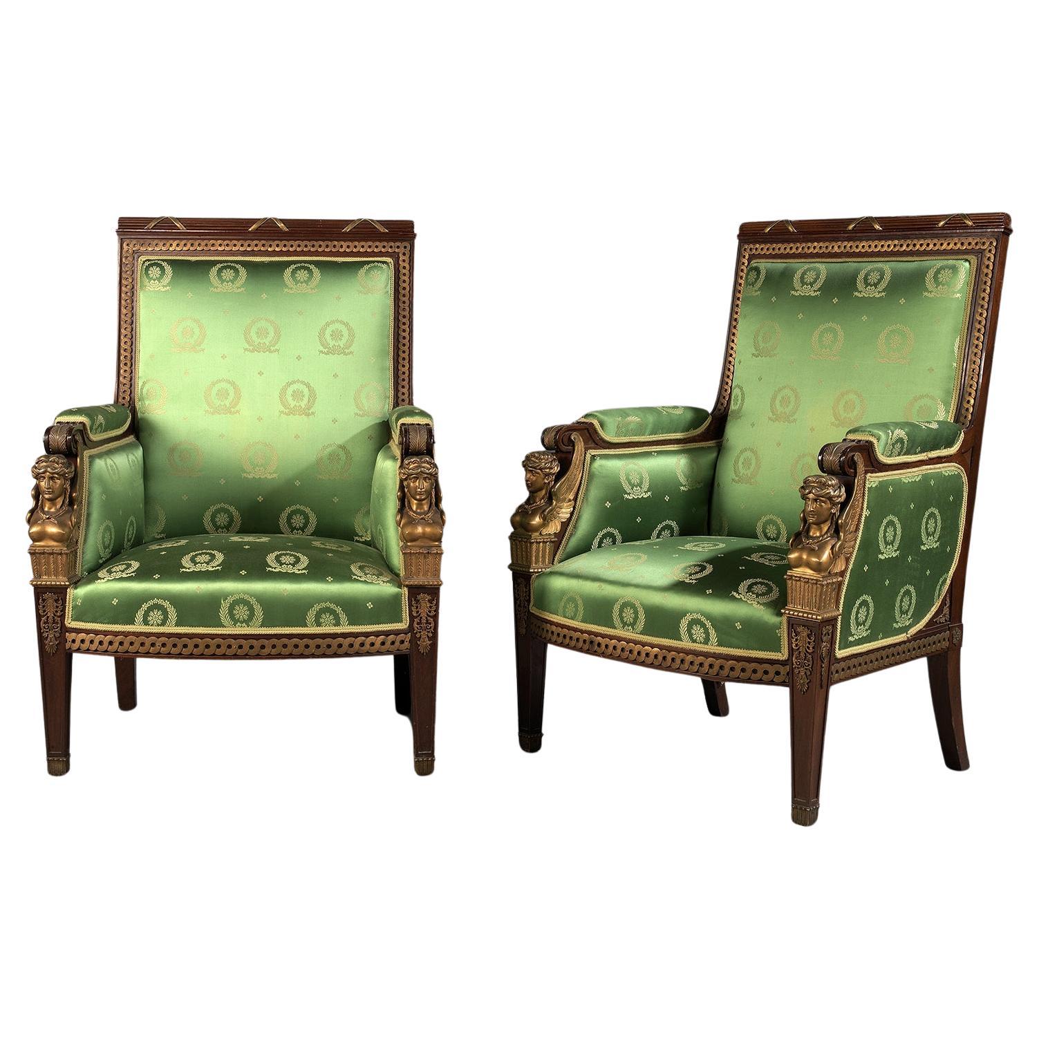 A  Pair of Empire Style Bergères in the Manner of Jacob-Desmalter For Sale