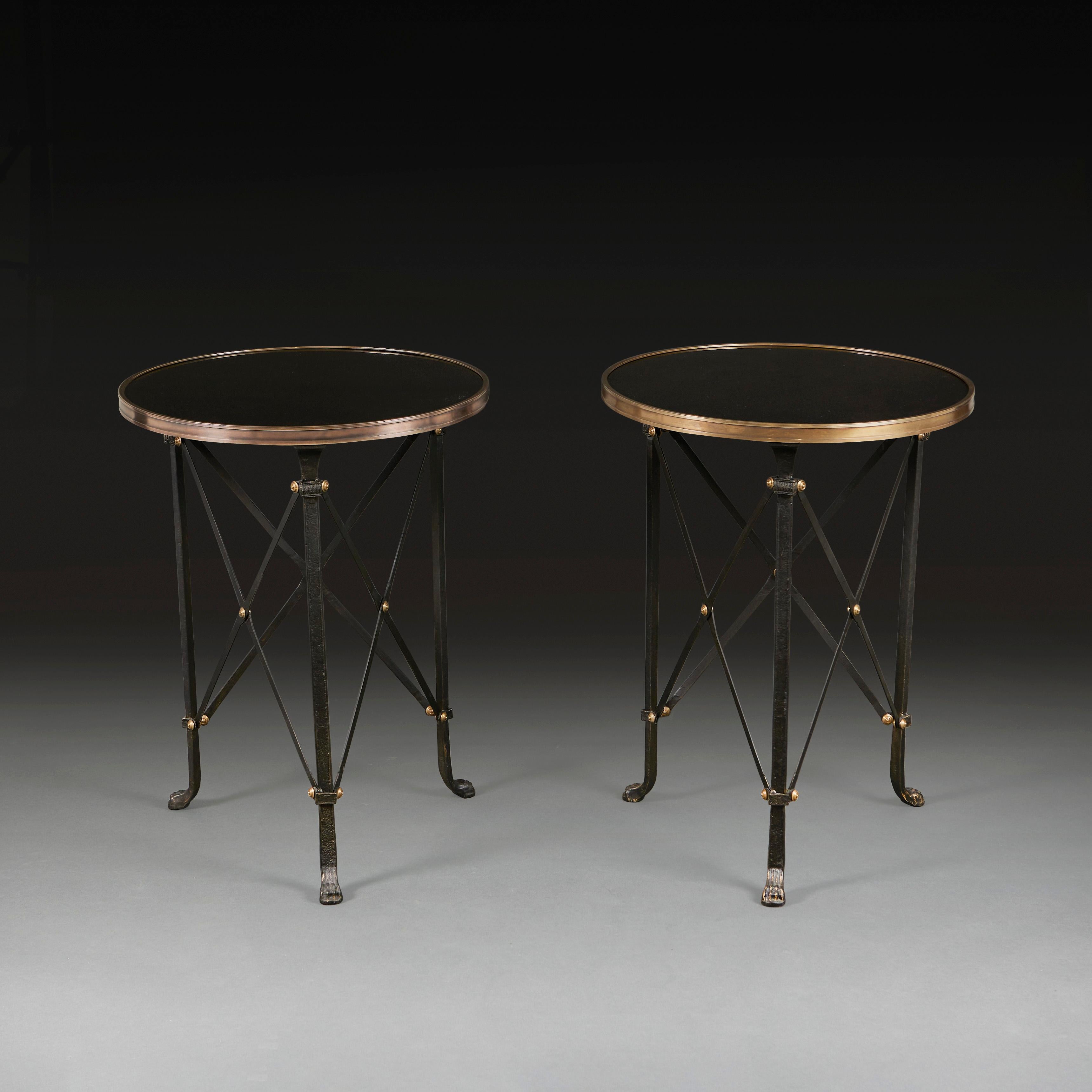 A Pair of Empire Style French Bronze Gueridons with Black Marble Tops In Good Condition For Sale In London, GB
