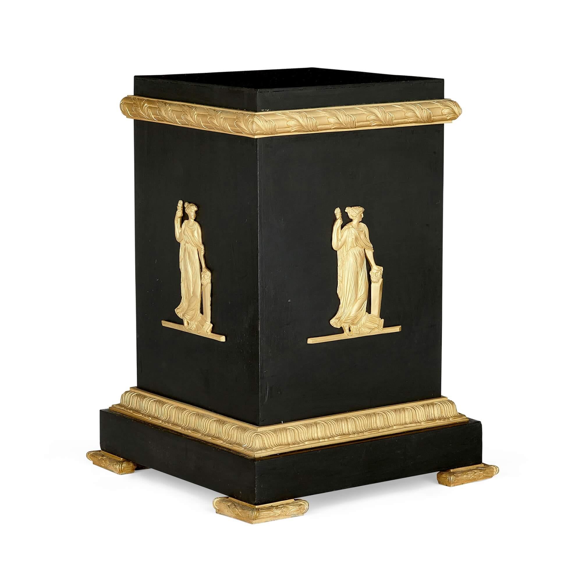 French Pair of Empire-Style Neoclassical Gilt and Patinated Bronze Stands For Sale