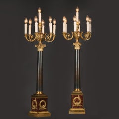 Empire Style Seven-Light Candelabra, Gilt Bronze & Marble, Circa 1870