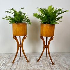 A Pair Of Empire Style Swan-Neck Circular Fruitwood Planter Jardinières