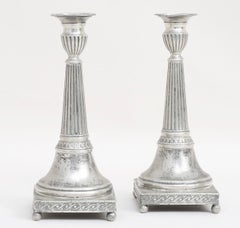 A pair of Empire Swedish pewter candlesticks made 1820.