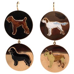 Pair of Enamel and Gold Dog Earrings