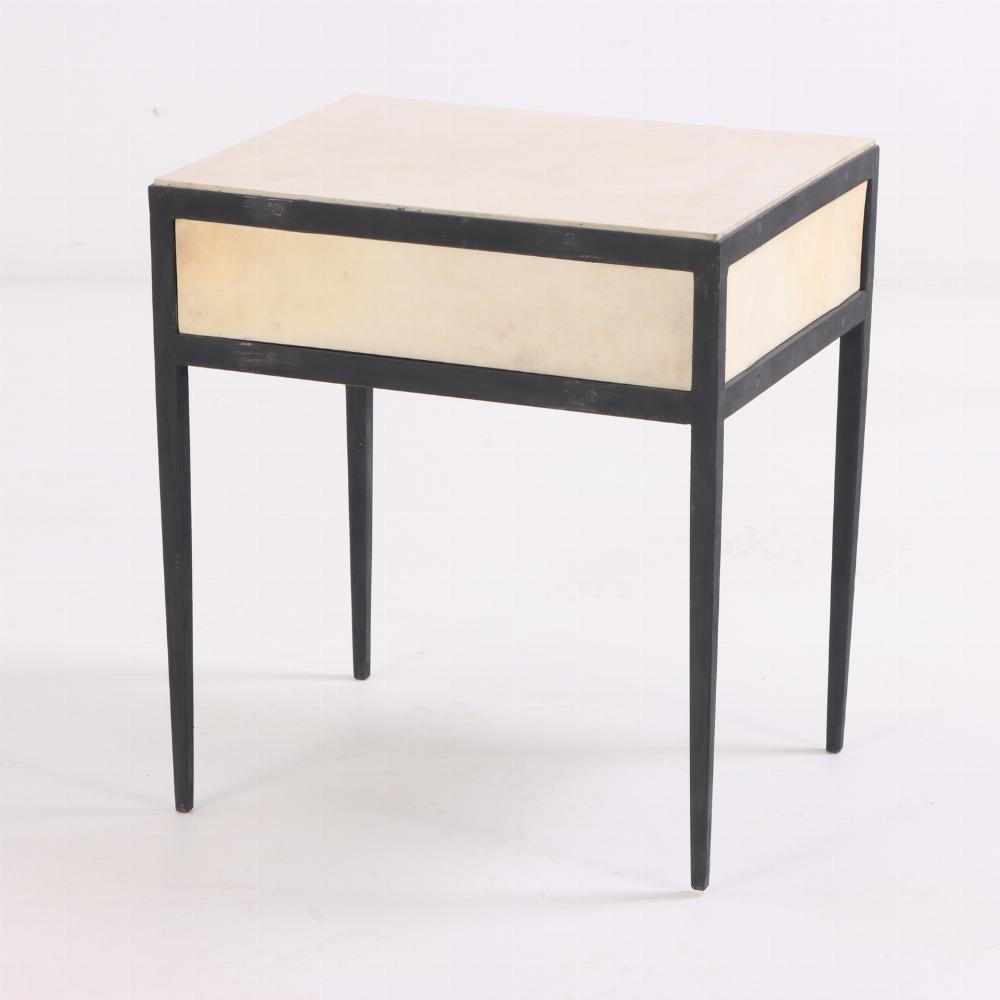 Mid-Century Modern A pair of end tables or nightstands in the manner of Jean-Michel Frank. For Sale