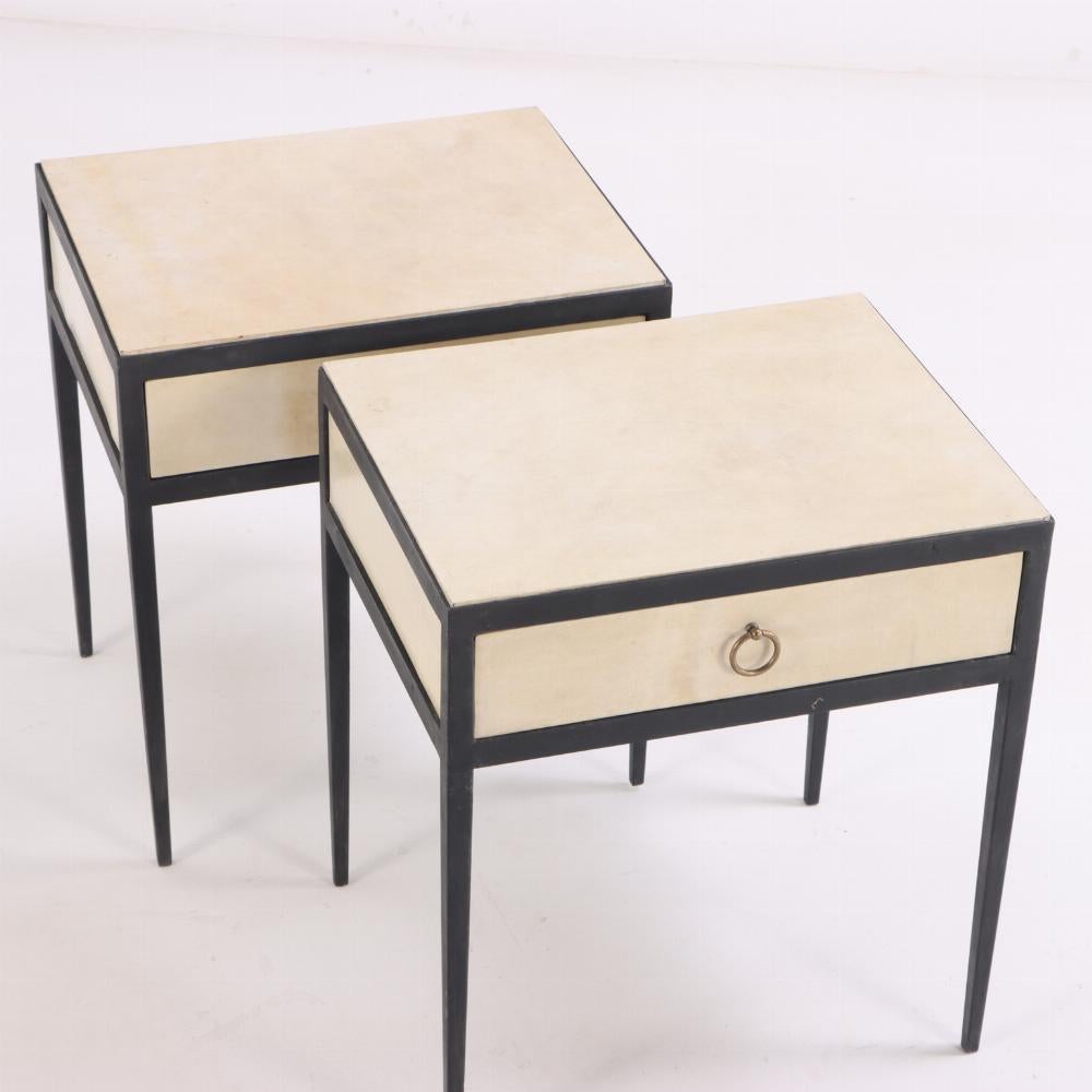 Argentine A pair of end tables or nightstands in the manner of Jean-Michel Frank. For Sale