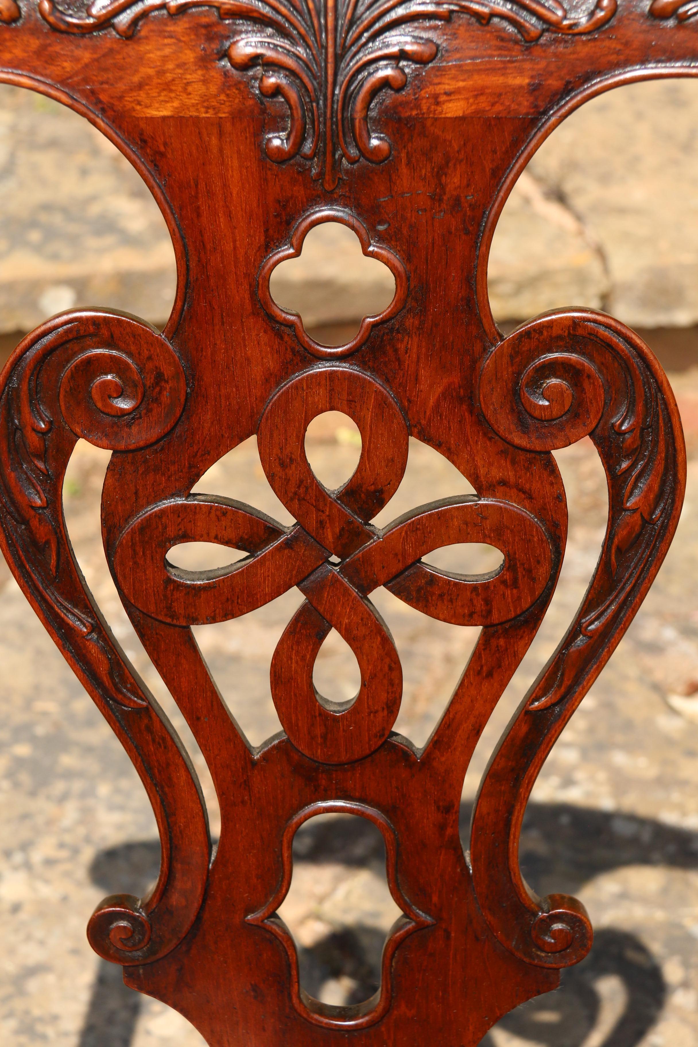 A pair of English 18th  century Chippendale period George III armchairs. rare For Sale 7