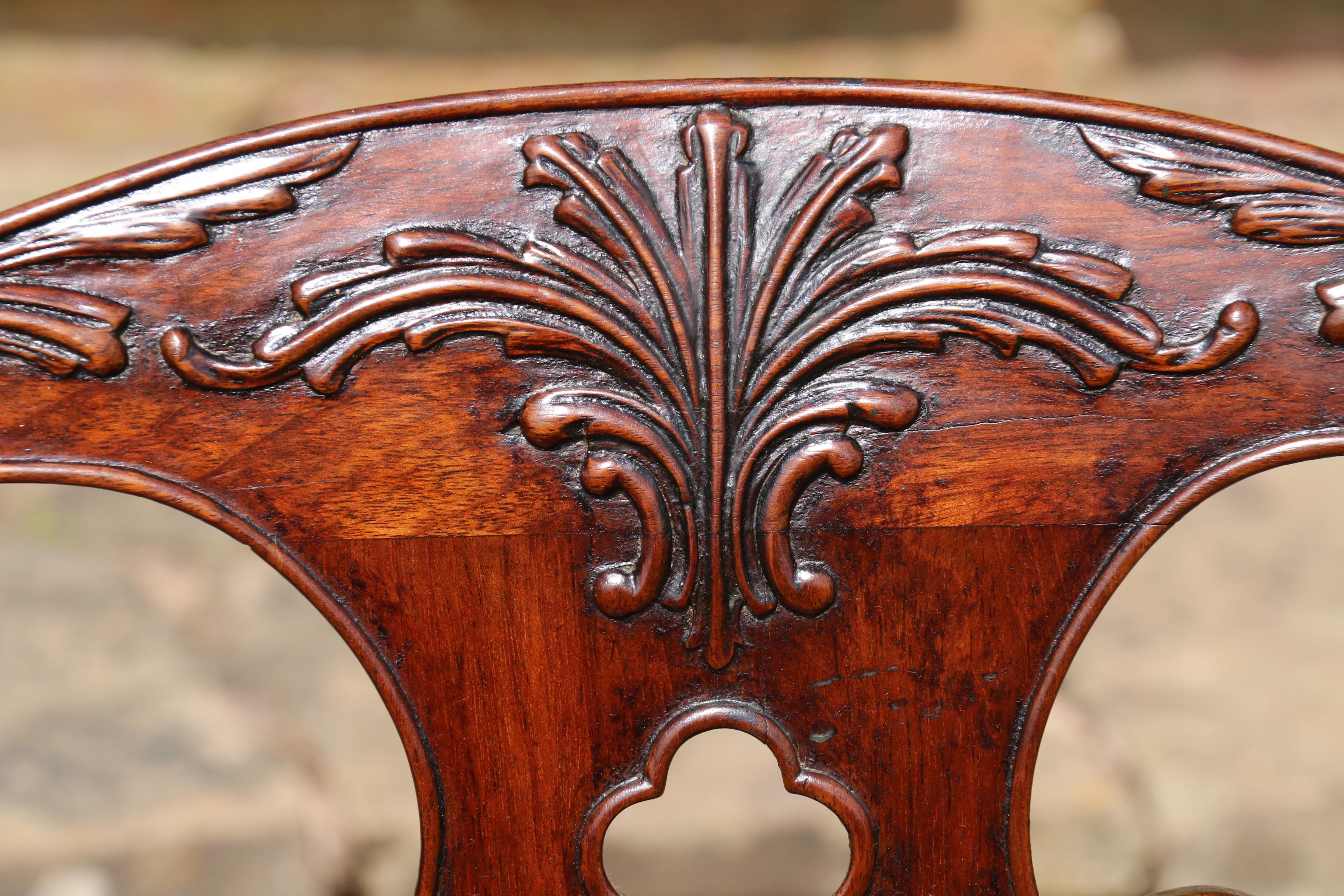 A pair of English 18th  century Chippendale period George III armchairs. rare For Sale 8