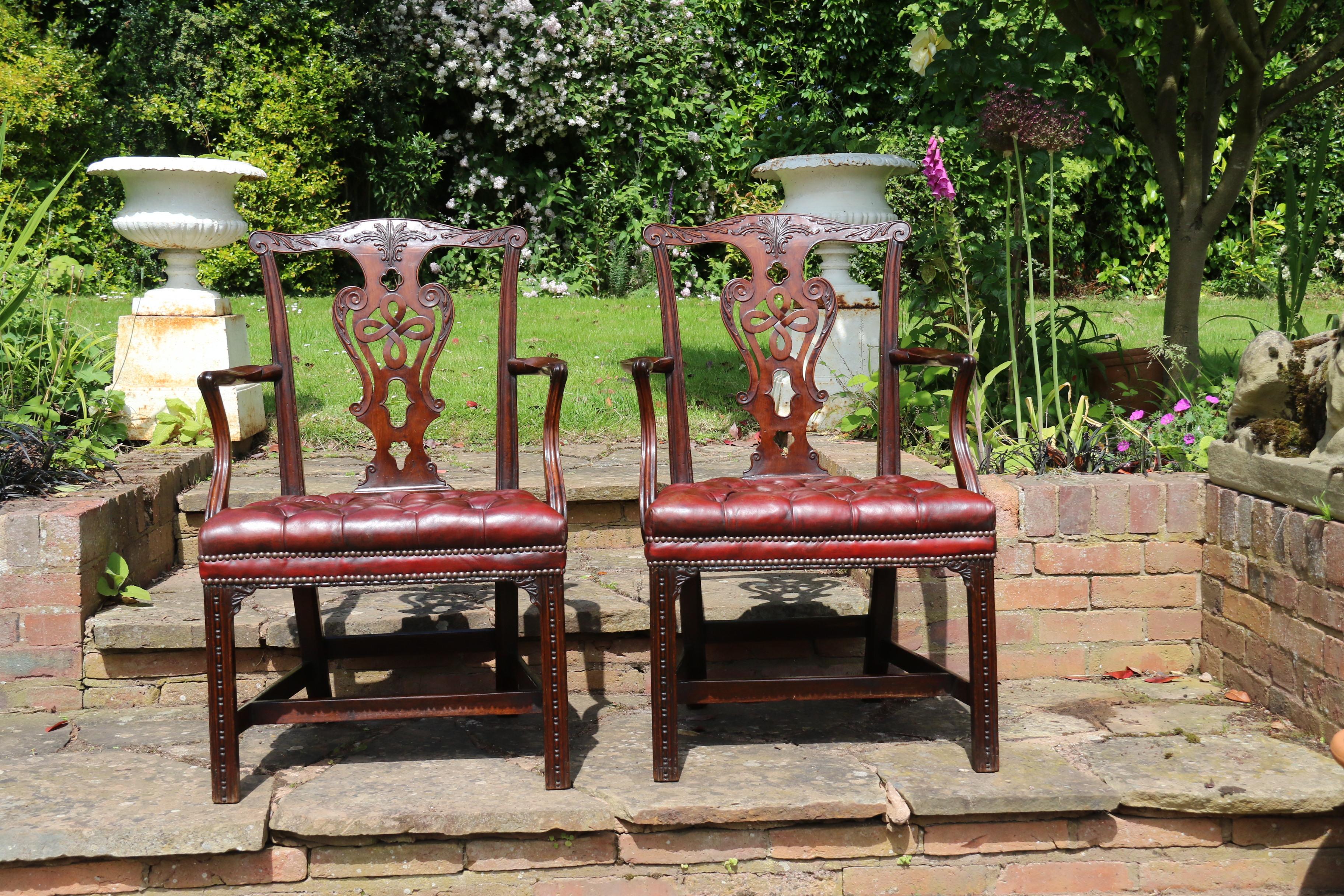 18th Century and Earlier A pair of English 18th  century Chippendale period George III armchairs. rare For Sale