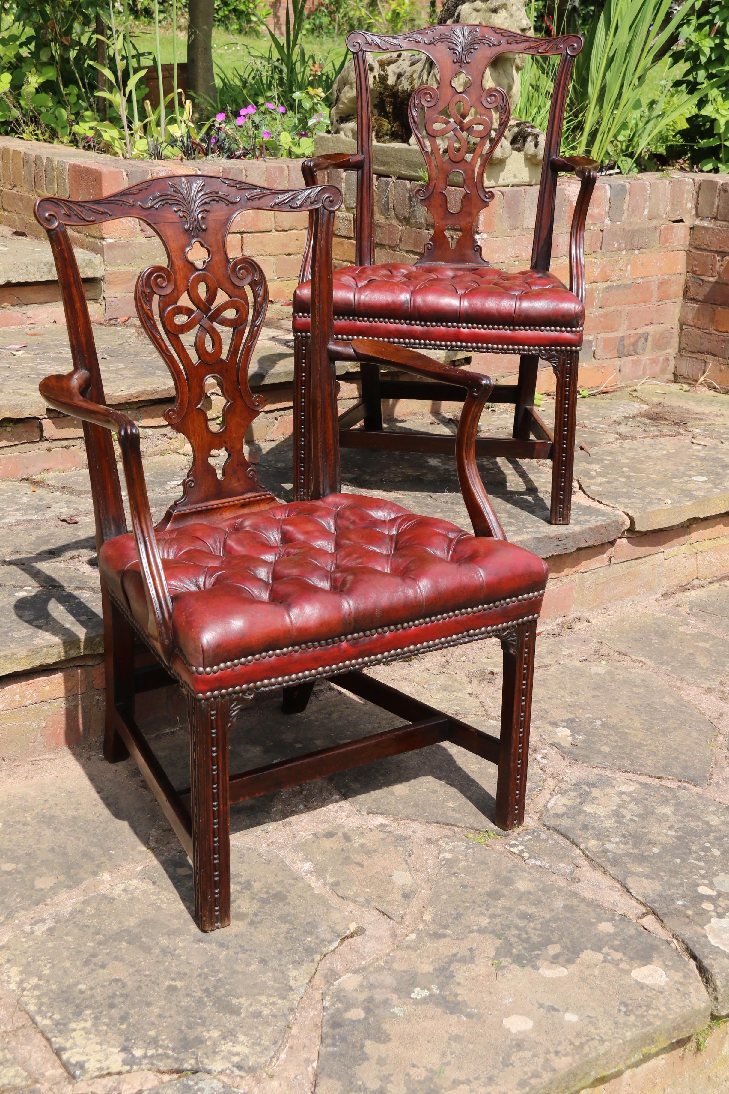 A pair of English 18th  century Chippendale period George III armchairs. rare For Sale 3