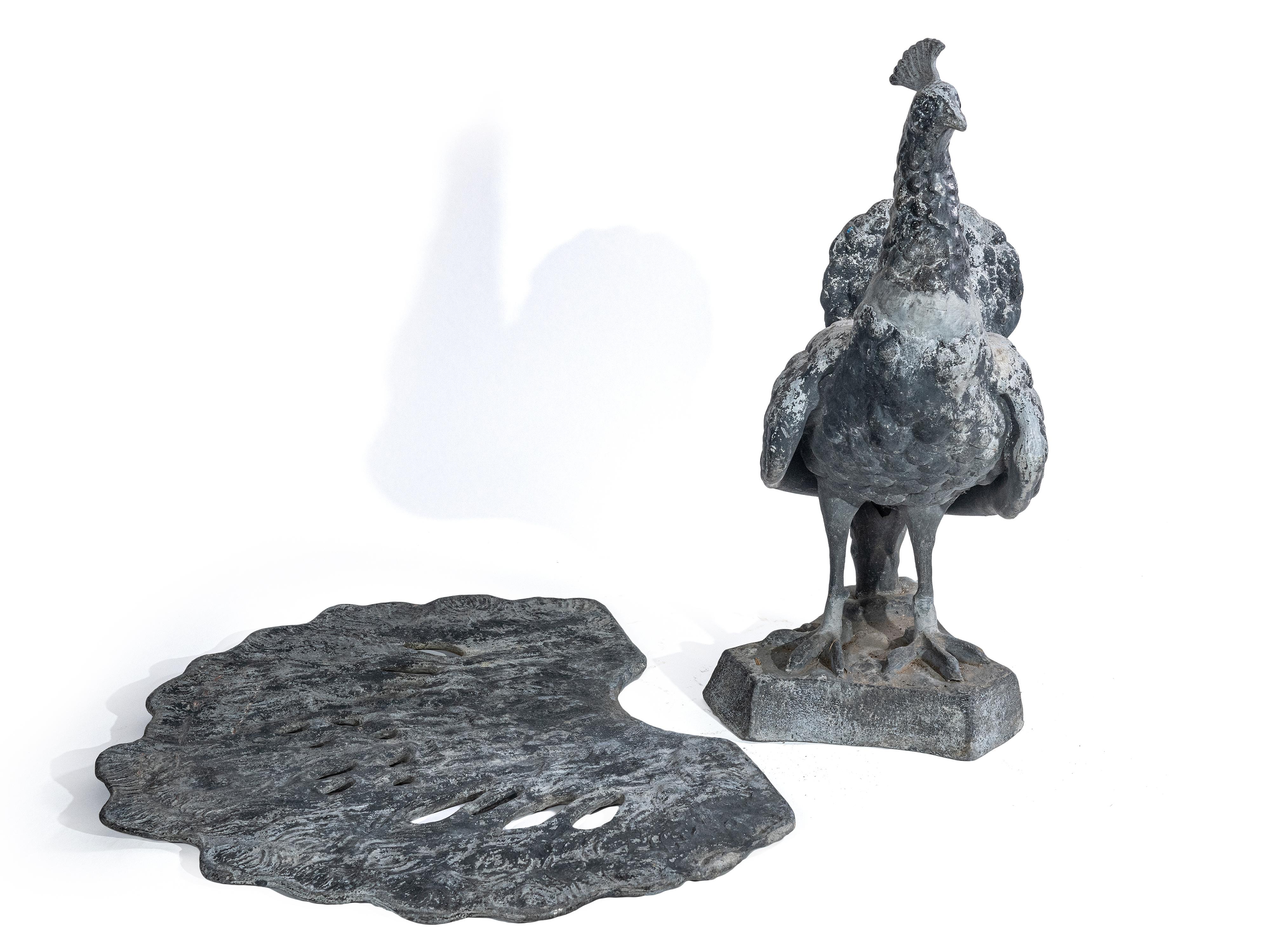 A pair of English 19th century peacock garden sculptures made of lead. 13
