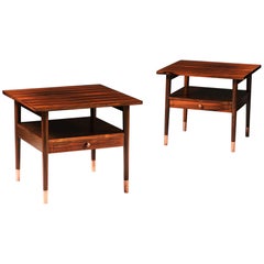 Pair of English Art Deco Calamander Wood Brown Bedside Tables or Étagères