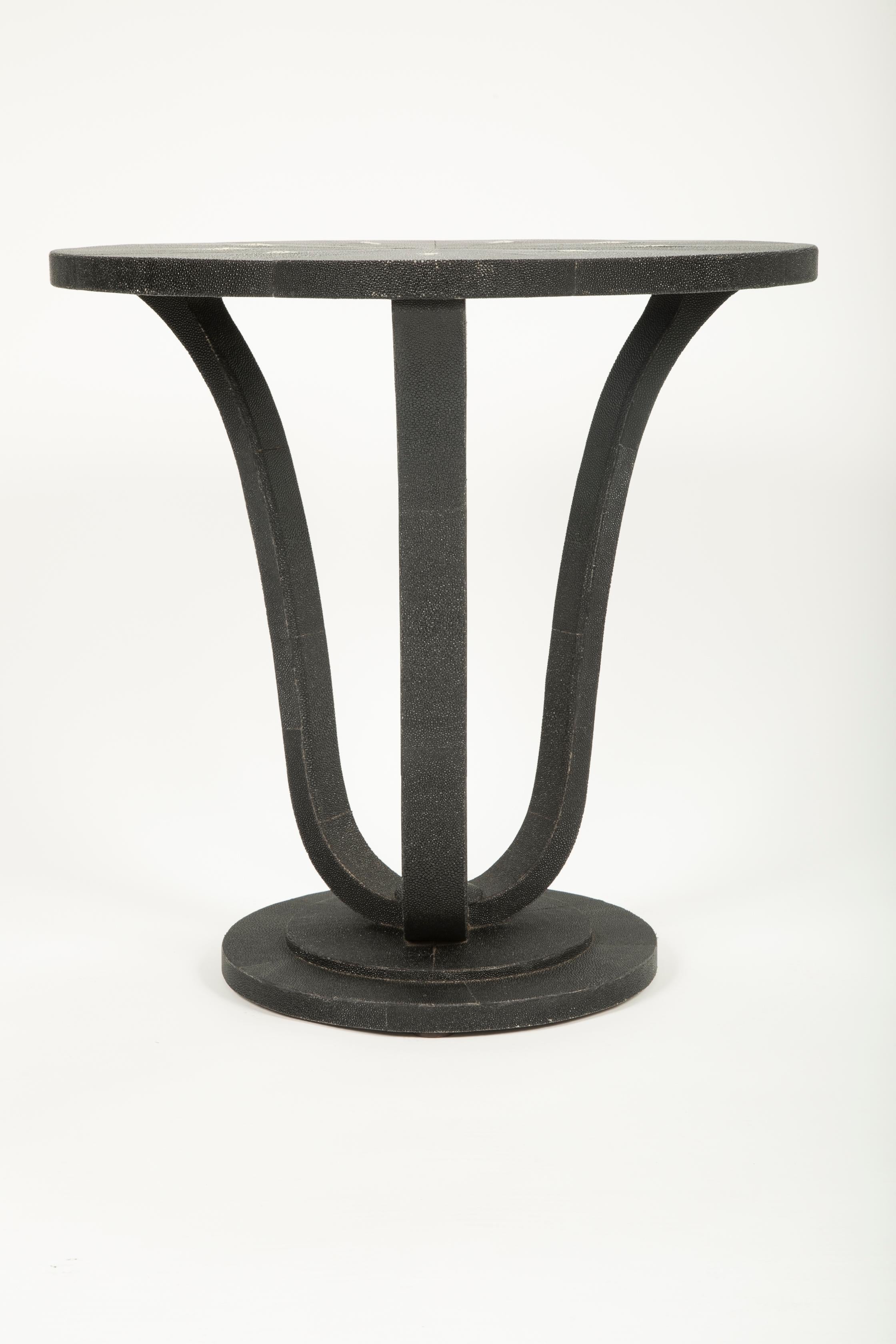 Art Deco Pair of English Black Shagreen Side Tables, Sold Individually