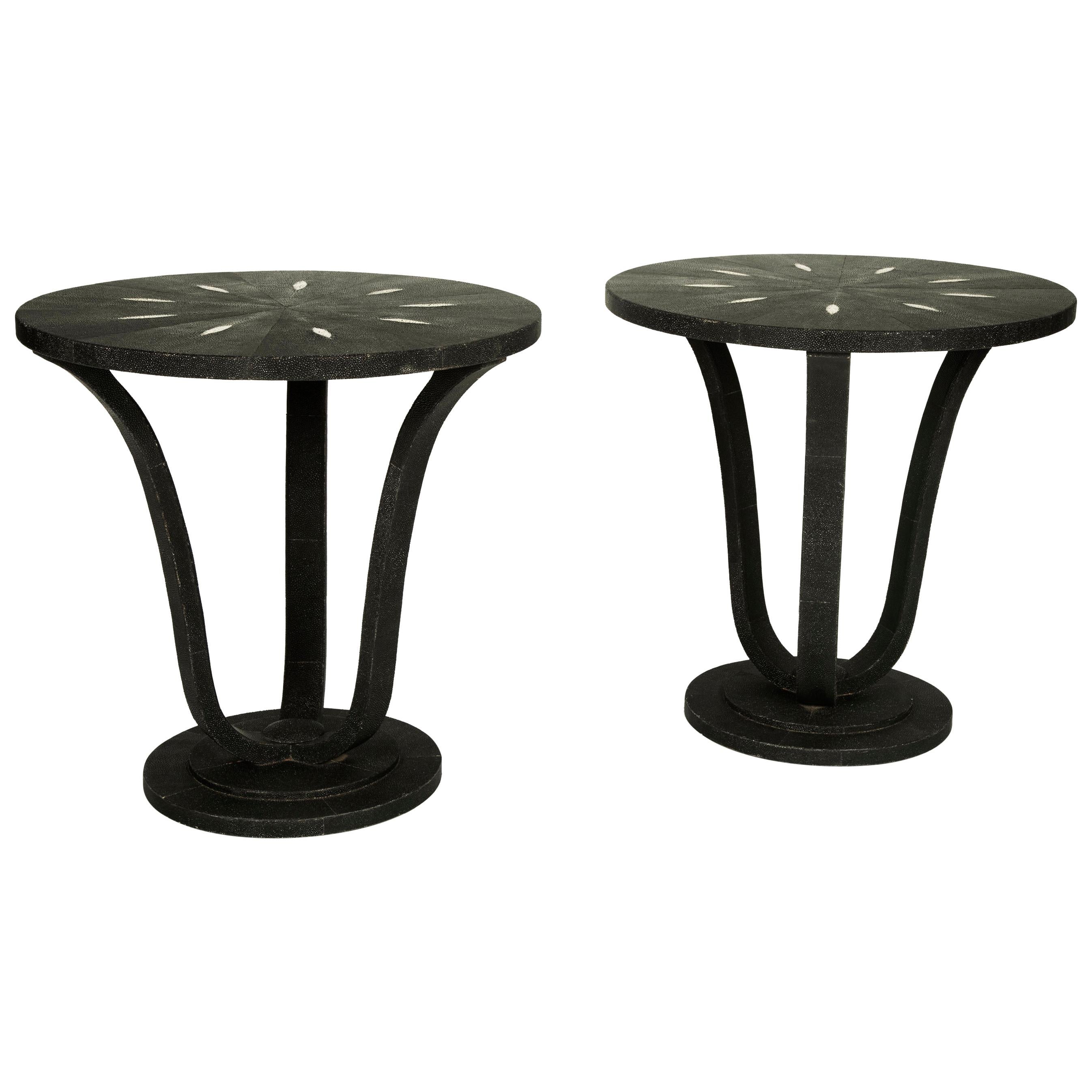Pair of English Black Shagreen Side Tables, Sold Individually