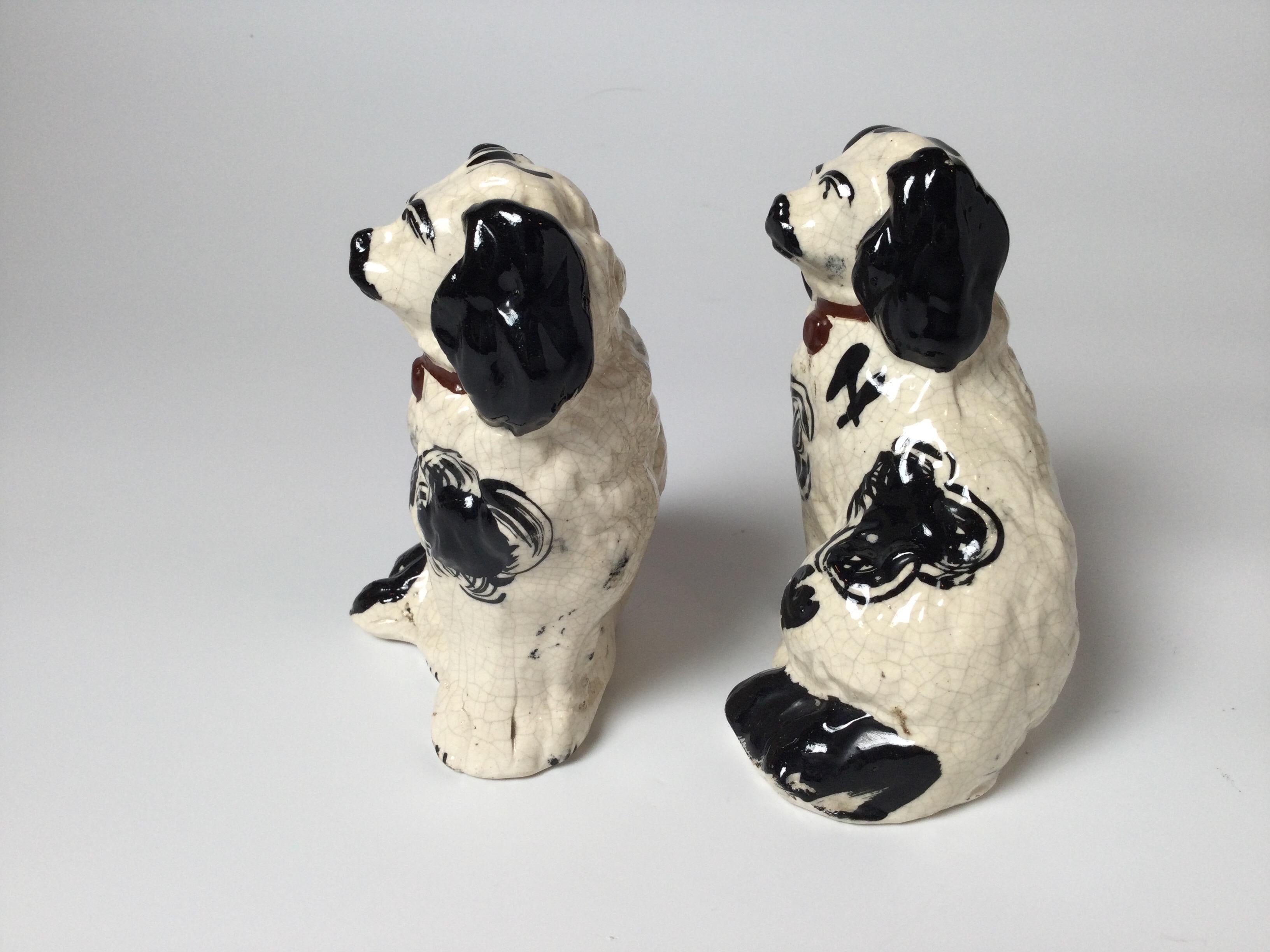 Hand-Painted Pair of English Black & White Spaniels, Mid 19th Century For Sale