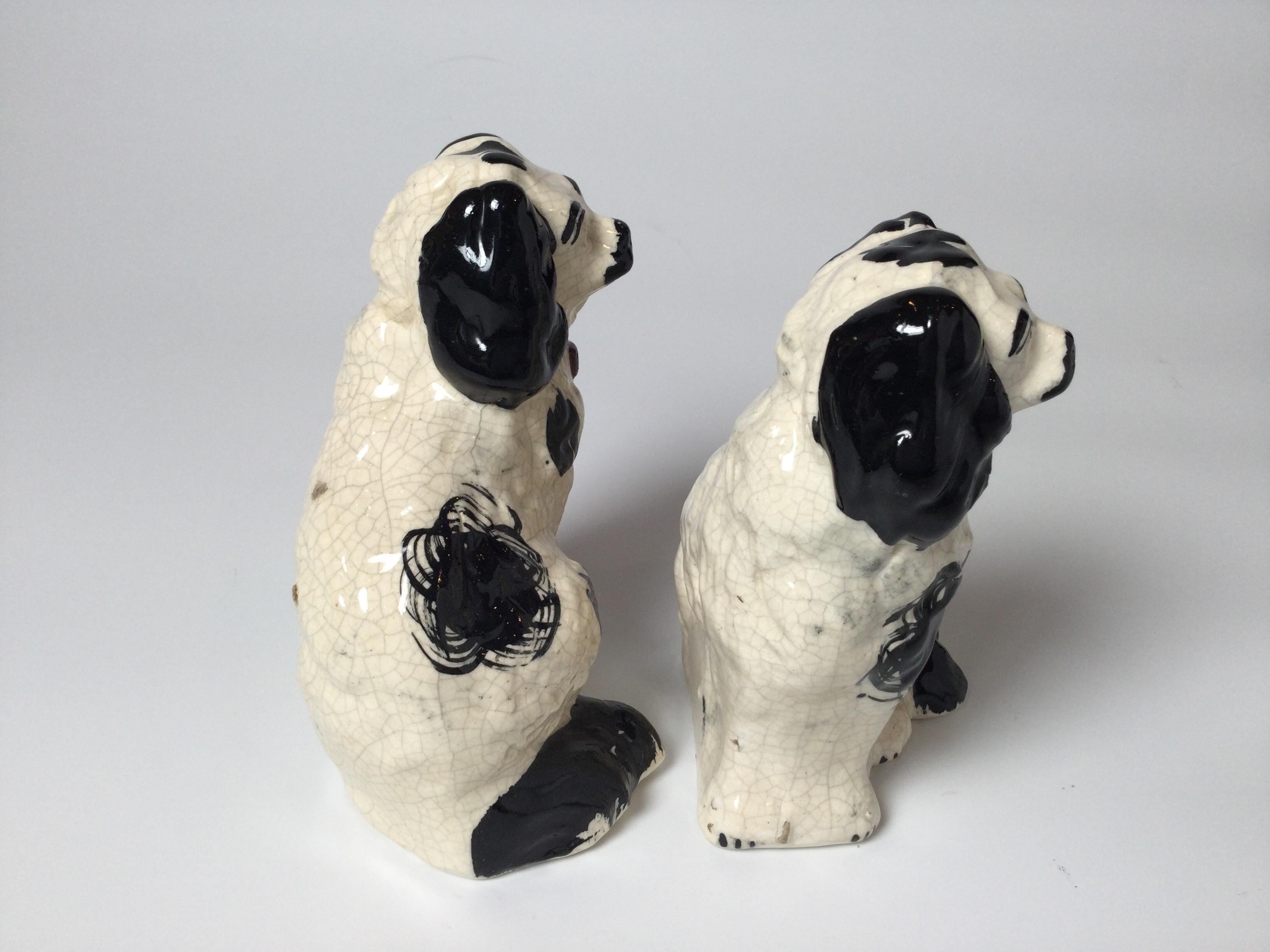 Ceramic Pair of English Black & White Spaniels, Mid 19th Century For Sale