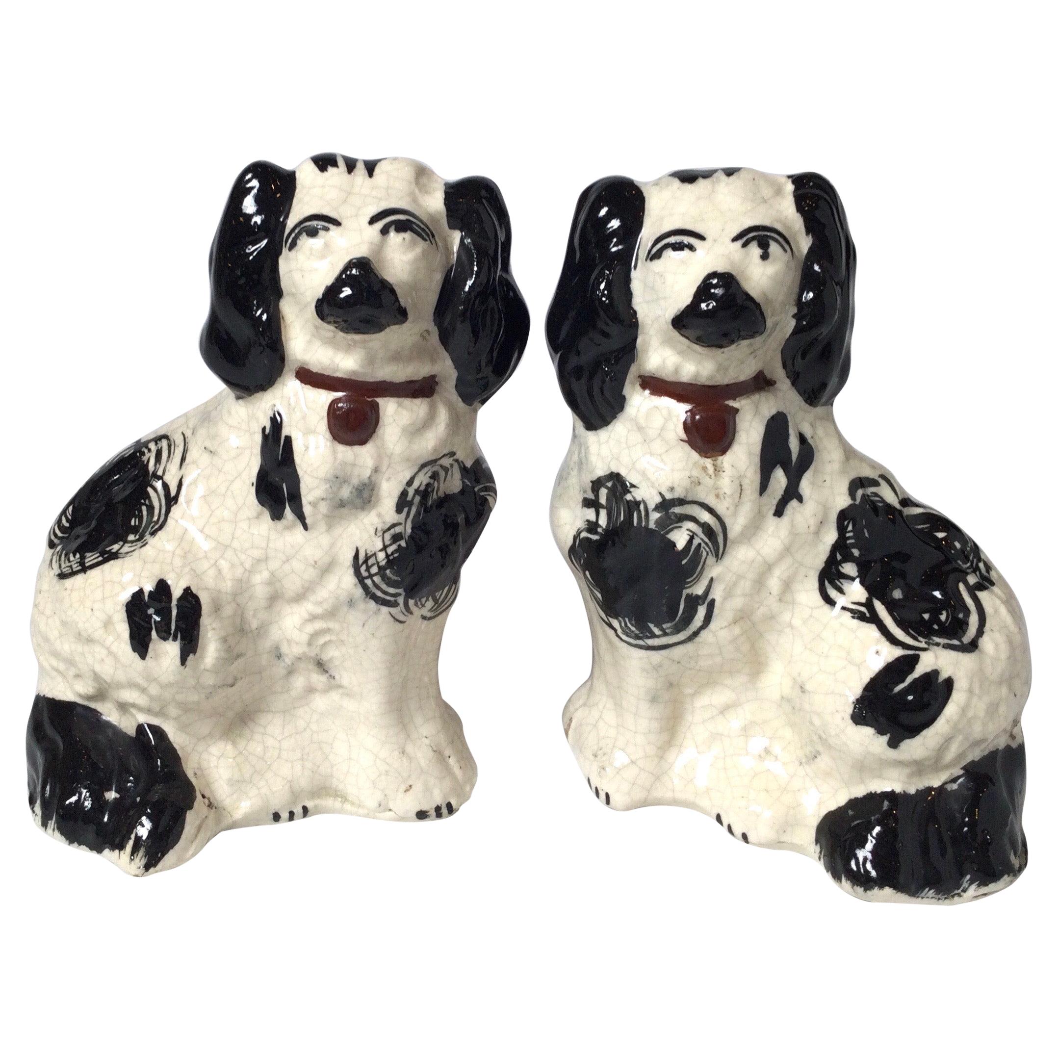 Pair of English Black & White Spaniels, Mid 19th Century For Sale