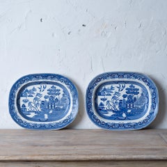 A Pair of English Blue Willow Platters