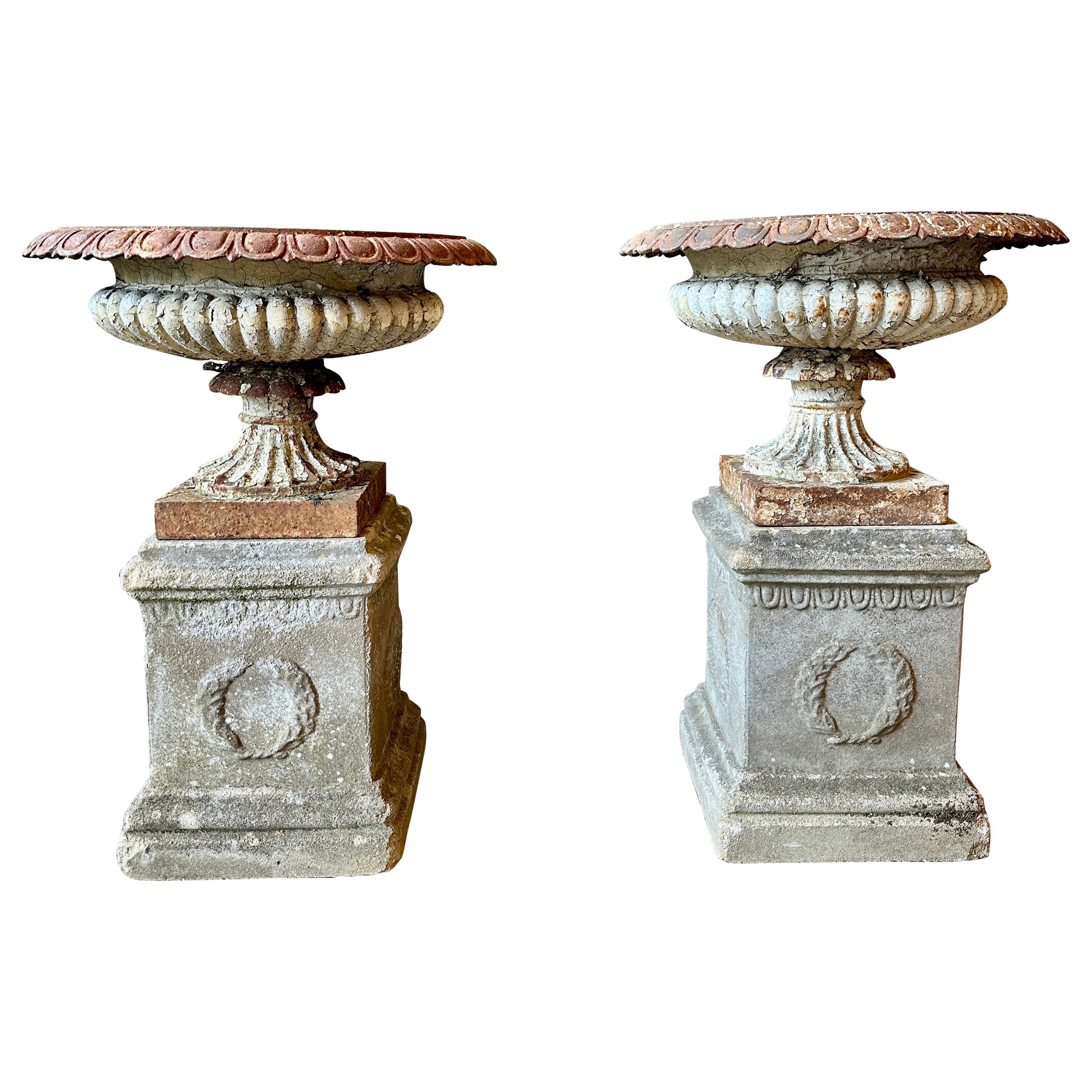 A Pair Of  English Cast Iron Tazza Urns By Andrew Handyside For Sale