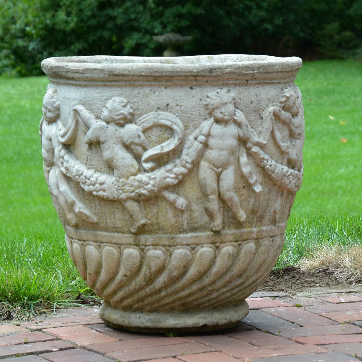 Cast Pair of English Cherub Planters