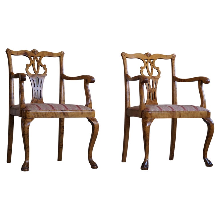 Paire de fauteuils chippendale style fauteuil anglais 1900, fauteuil avec cannage, salon, véranda - France Paire de fauteuils chippendale style fauteuil anglais 1900, fauteuil avec cannage, salon, véranda - France
