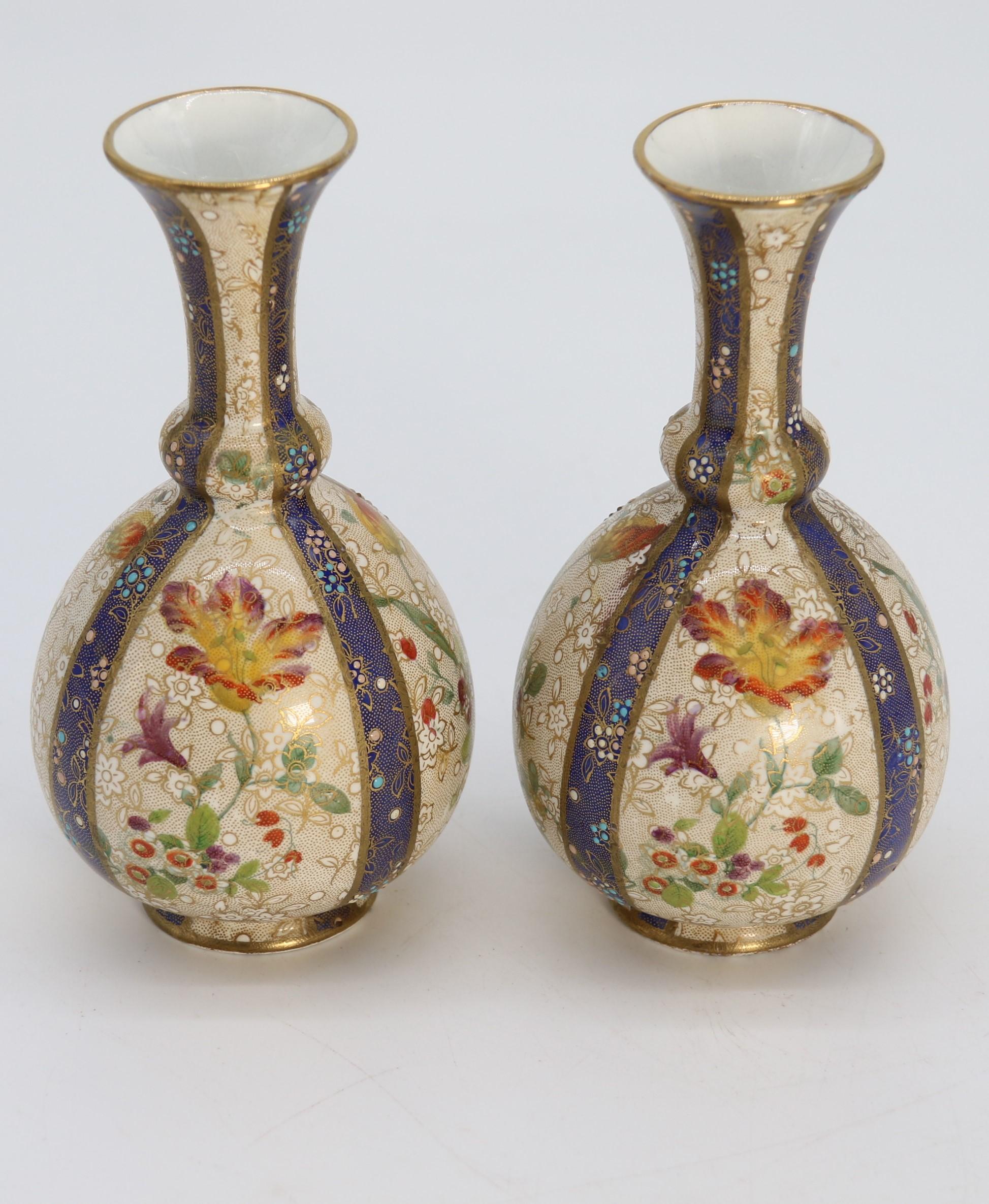 A pair of English early Carlton Ware enamelled and gilt floral vases, circa 1900 In Good Condition In Central England, GB